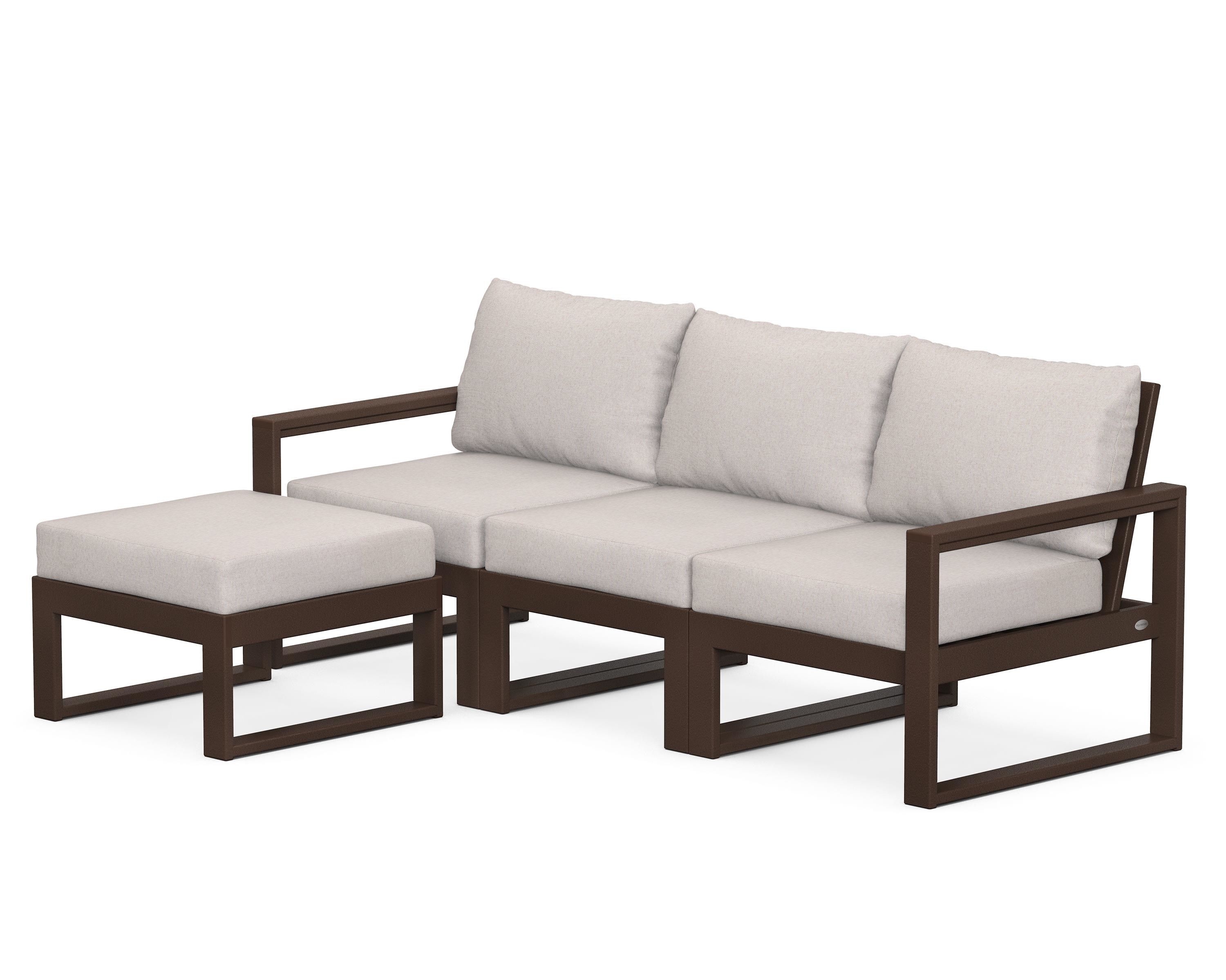 POLYWOOD® EDGE 4-Piece Modular Deep Seating Set with Ottoman in Mahogany / Dune Burlap
