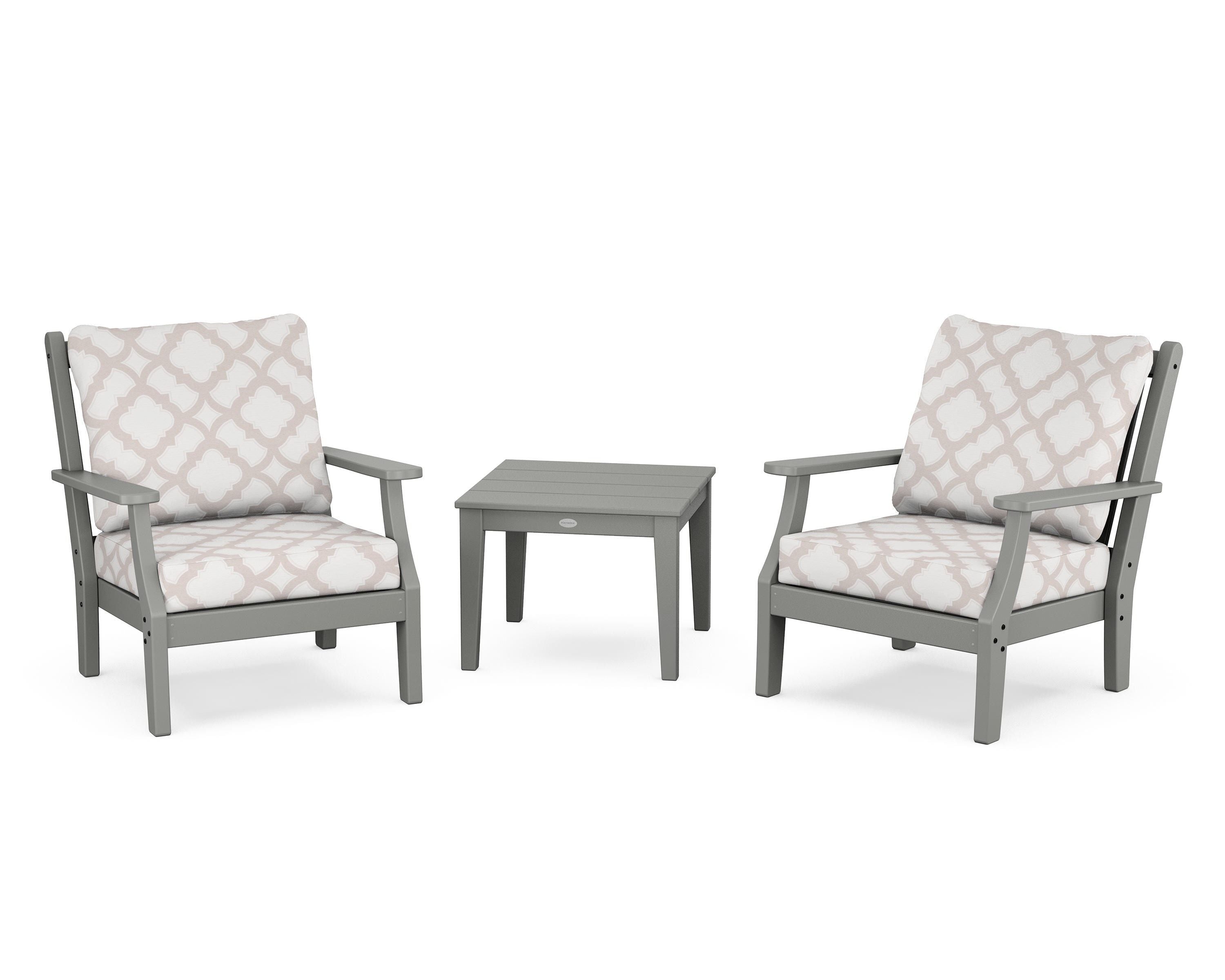 Country Living Wovendale 3-Piece Deep Seating Set in Slate Grey / Trellis Dune Burlap