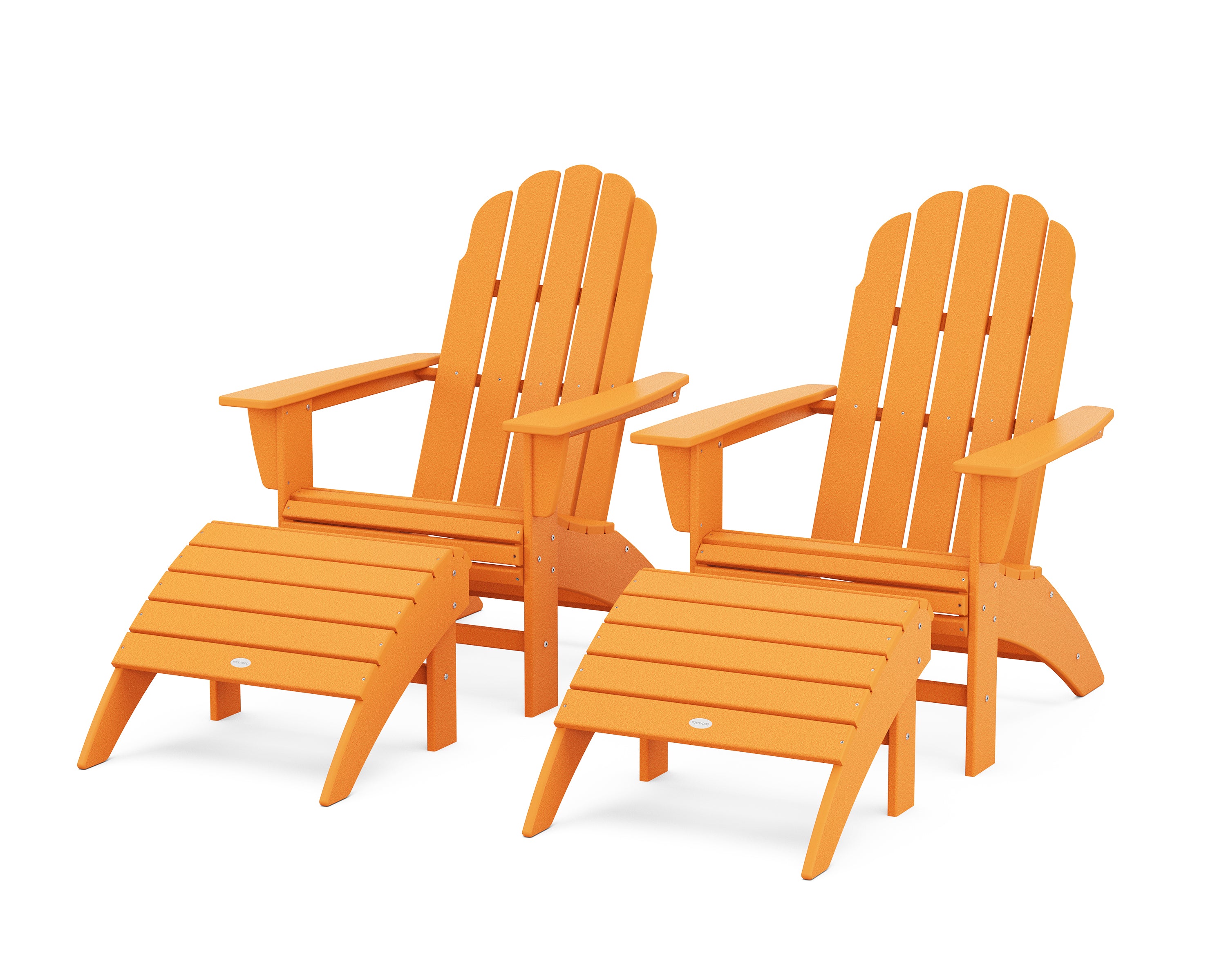 POLYWOOD® Vineyard Curveback Adirondack Chair 4-Piece Set with Ottomans in Tangerine