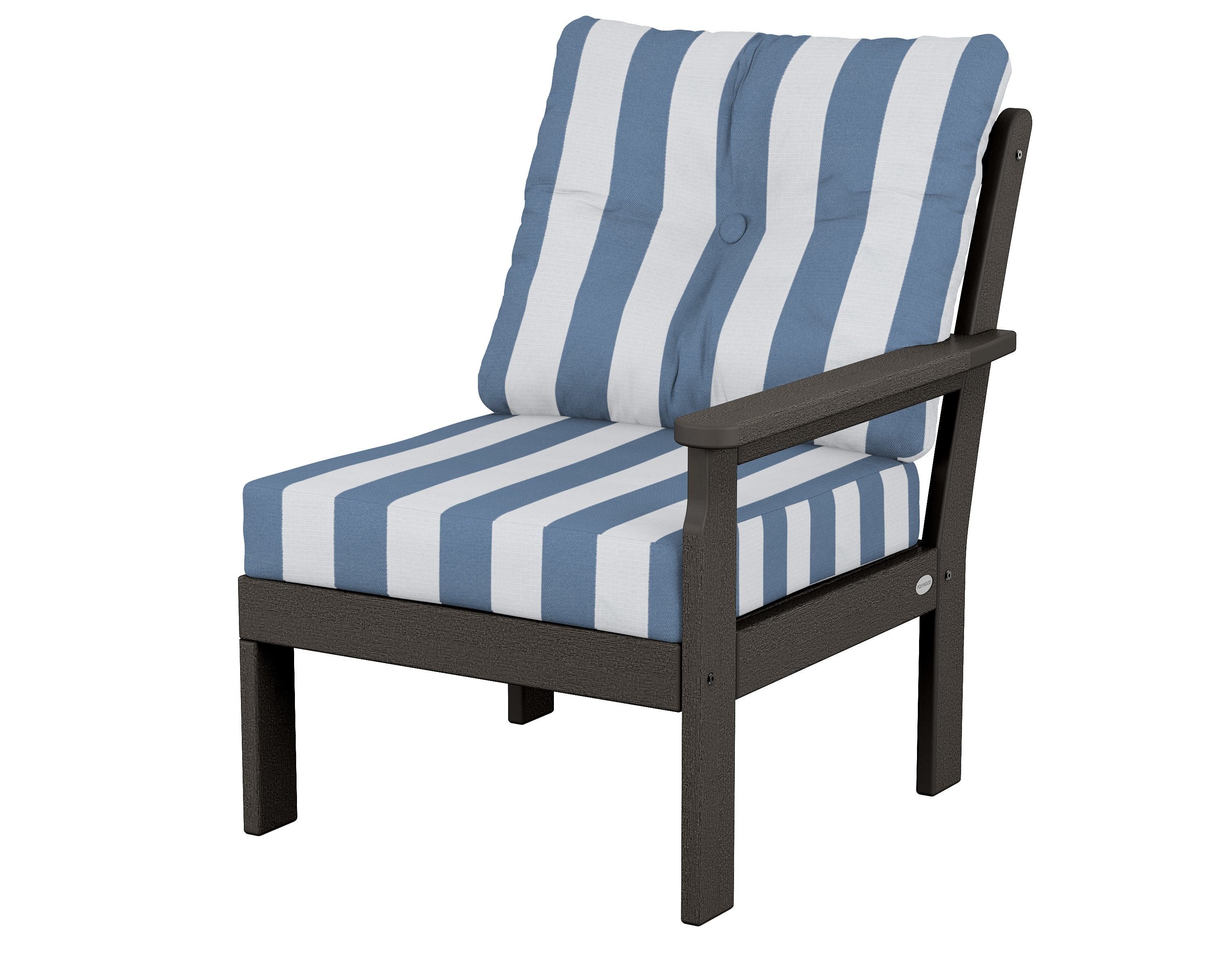 POLYWOOD® Vineyard Modular Right Arm Chair in Vintage Coffee / Cabana Stripe Sky Blue