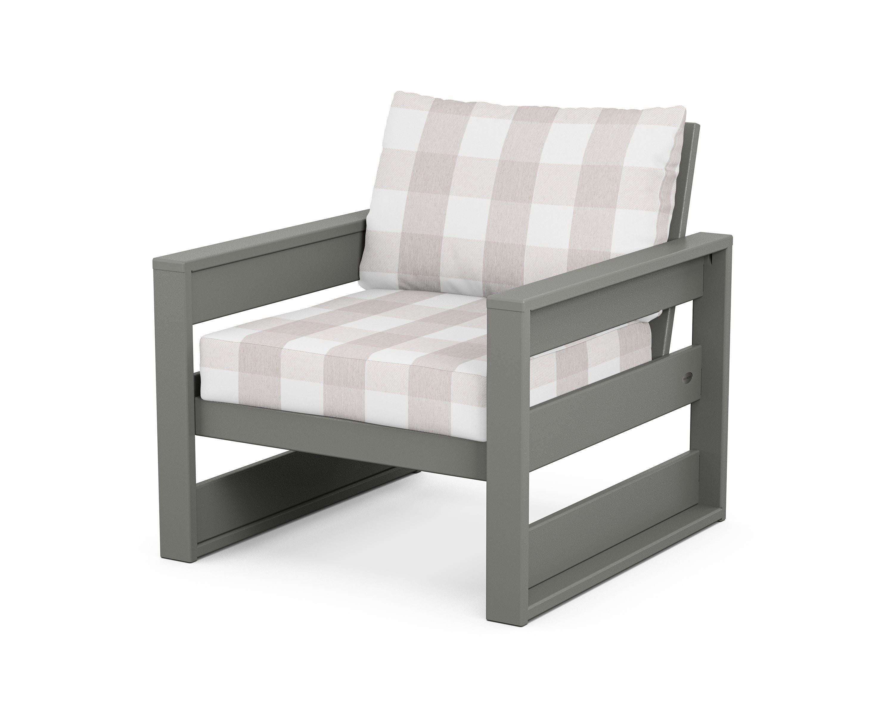 POLYWOOD® Westport Club Chair in Slate Grey / Buffalo Plaid Dune Burlap