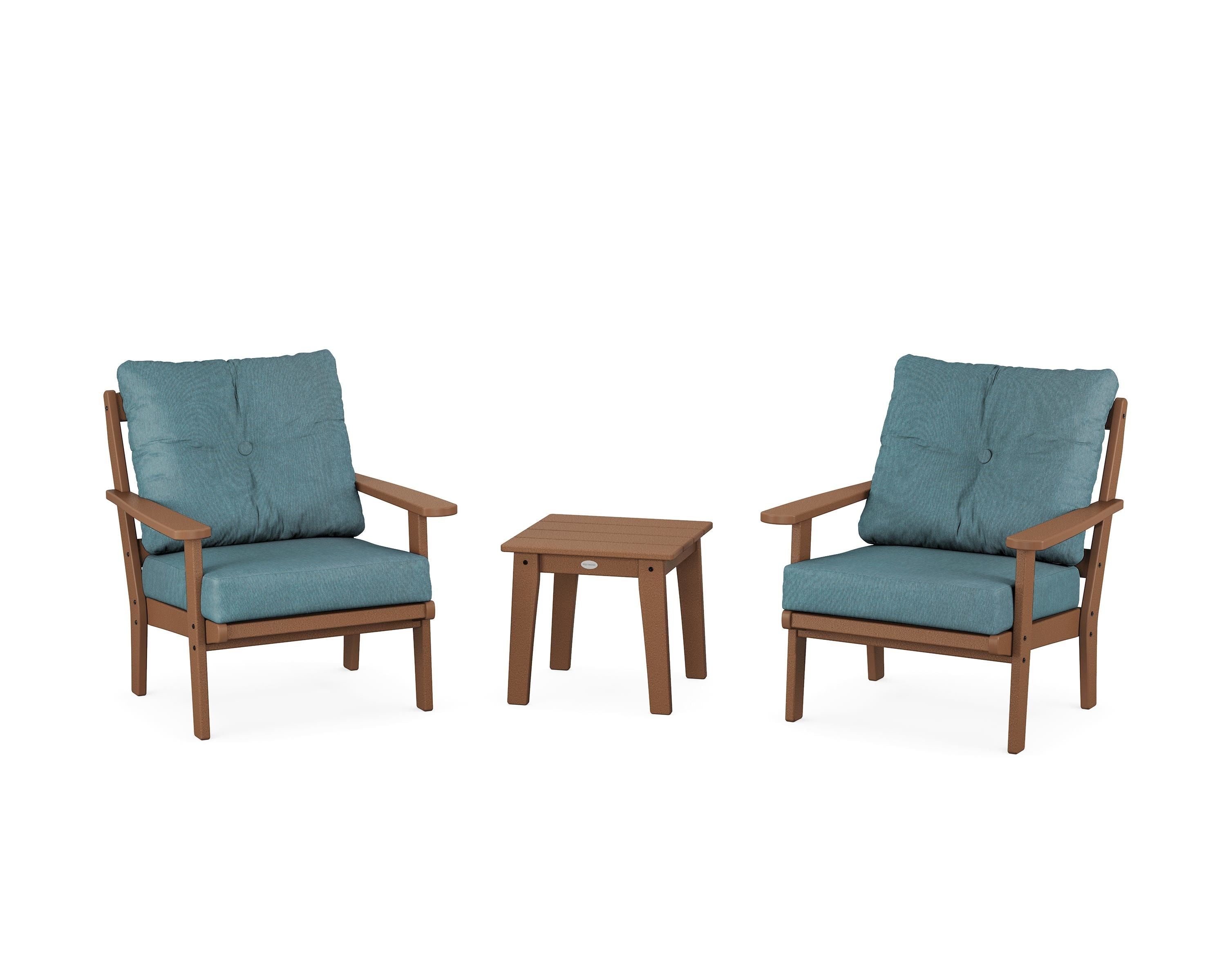 POLYWOOD® Mission 3-Piece Deep Seating Set in Teak / Ocean Teal