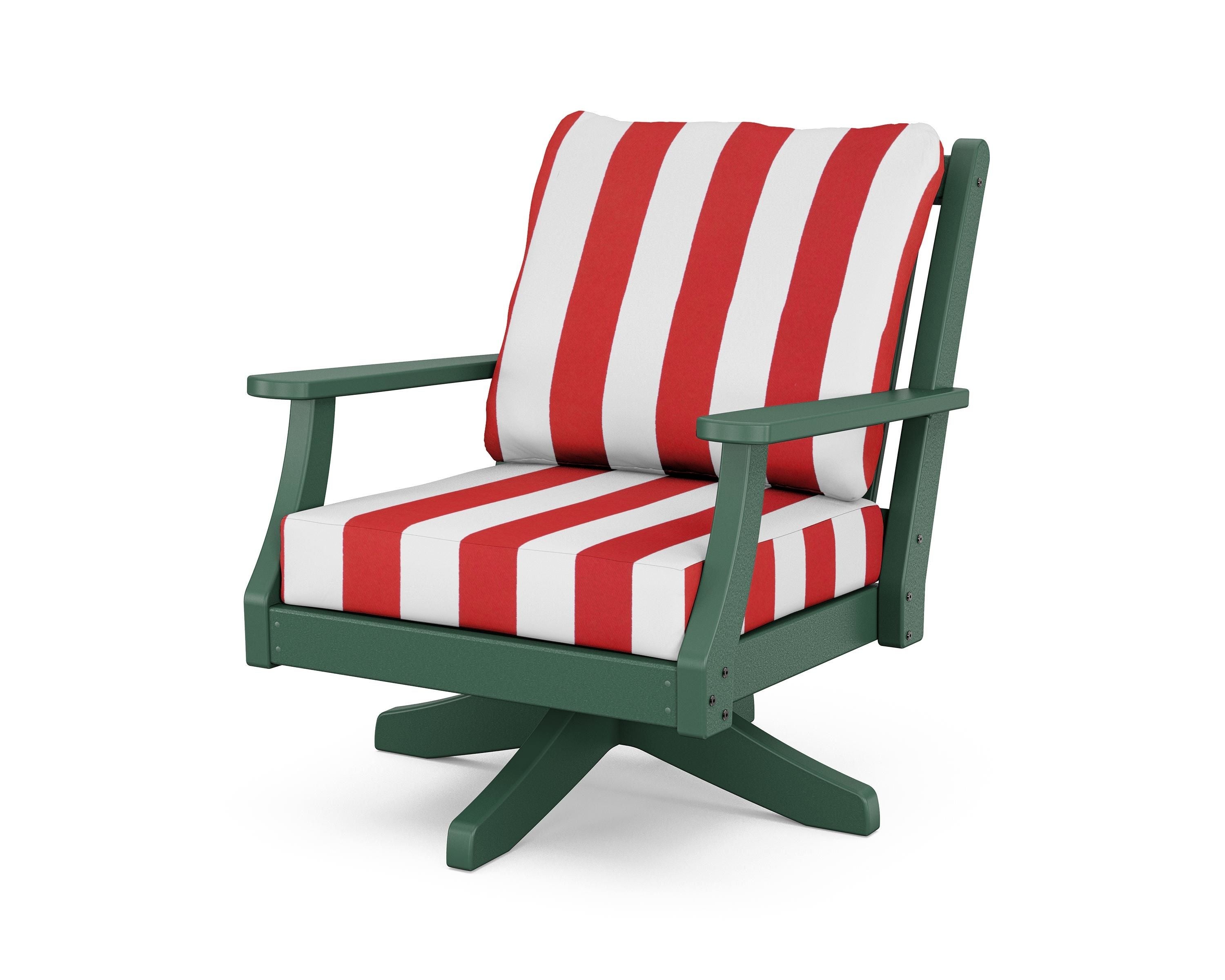 Country Living Wovendale Deep Seating Swivel Chair in Green / Cabana Stripe Crimson