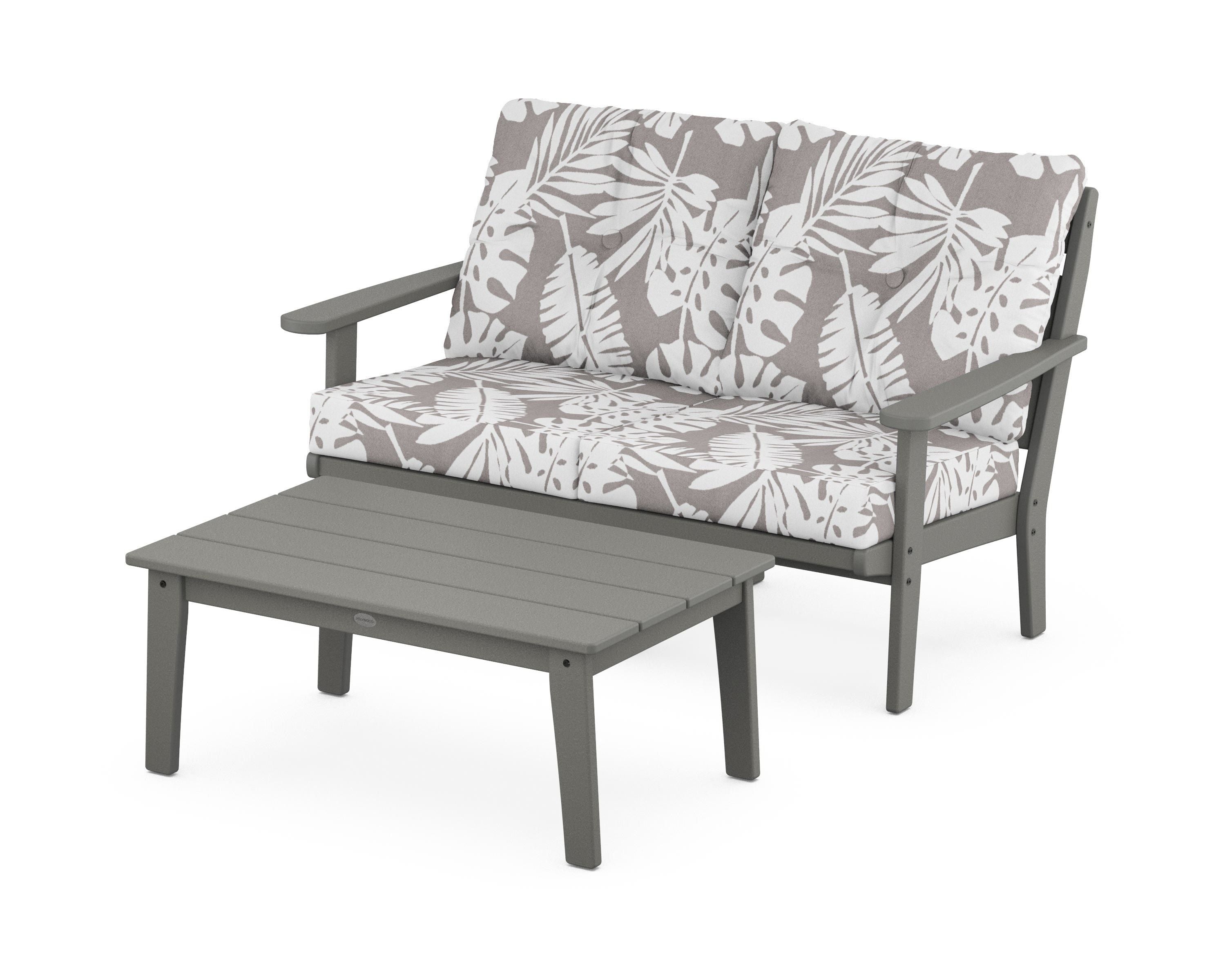 POLYWOOD® Lakeside 2-Piece Lounge Loveseat Set in Slate Grey / Leaf Grey Mist