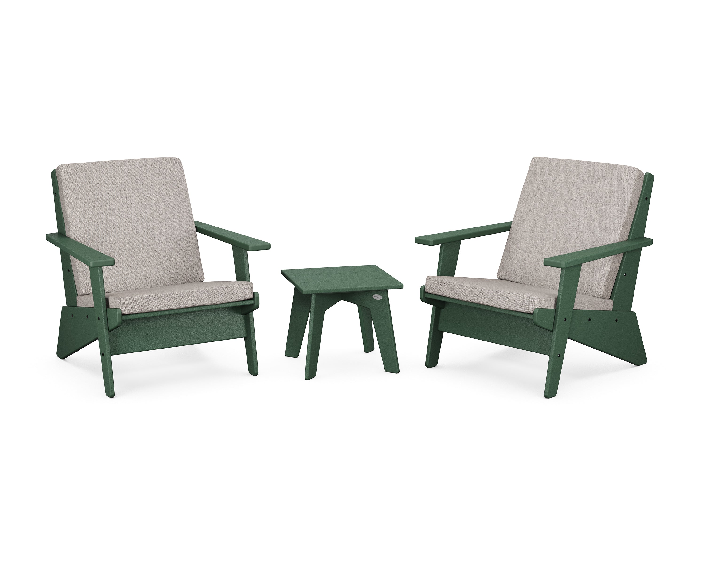POLYWOOD® Riviera Modern Lounge 3-Piece Set in Green / Weathered Tweed
