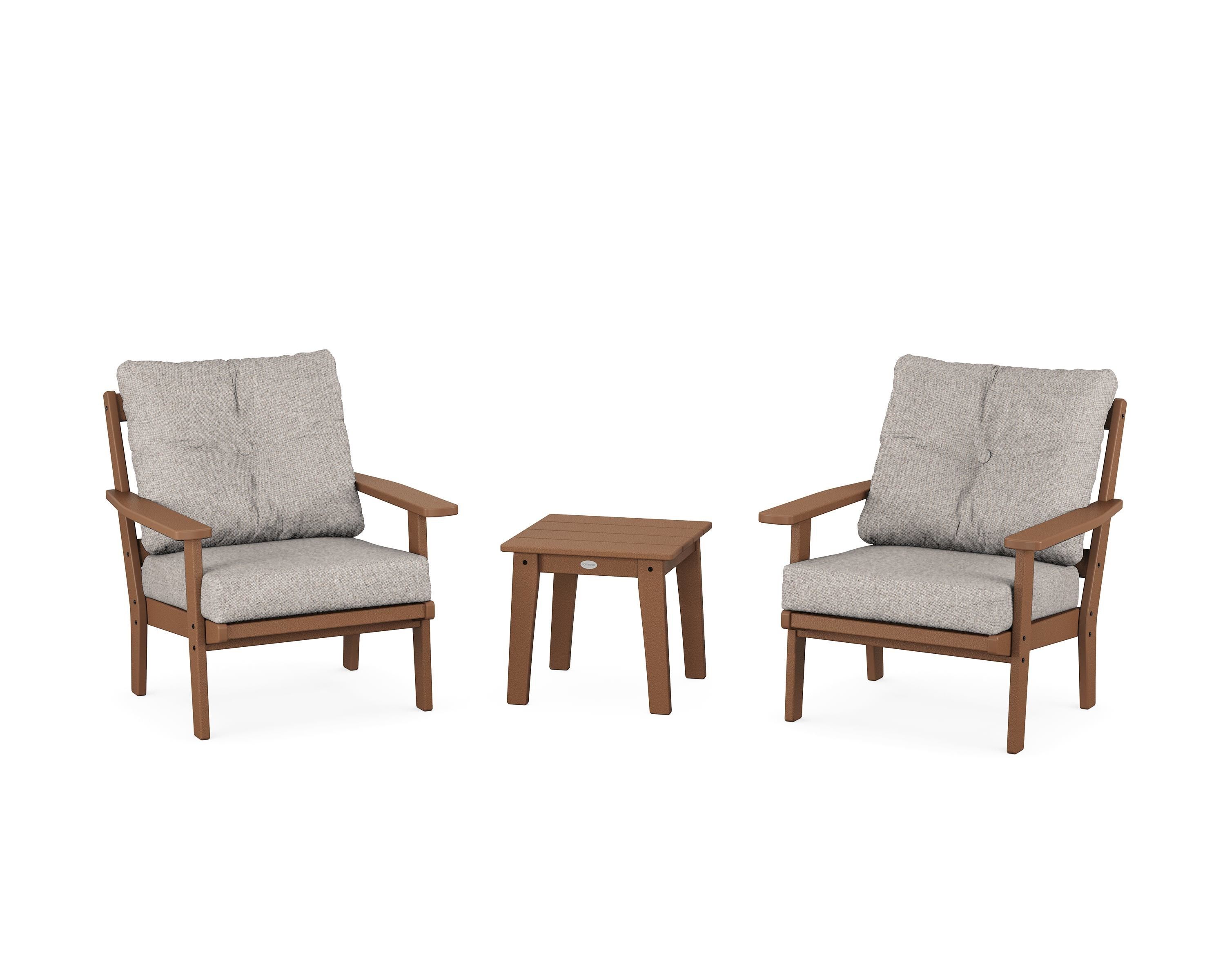 POLYWOOD® Prairie 3-Piece Deep Seating Set in Teak / Weathered Tweed