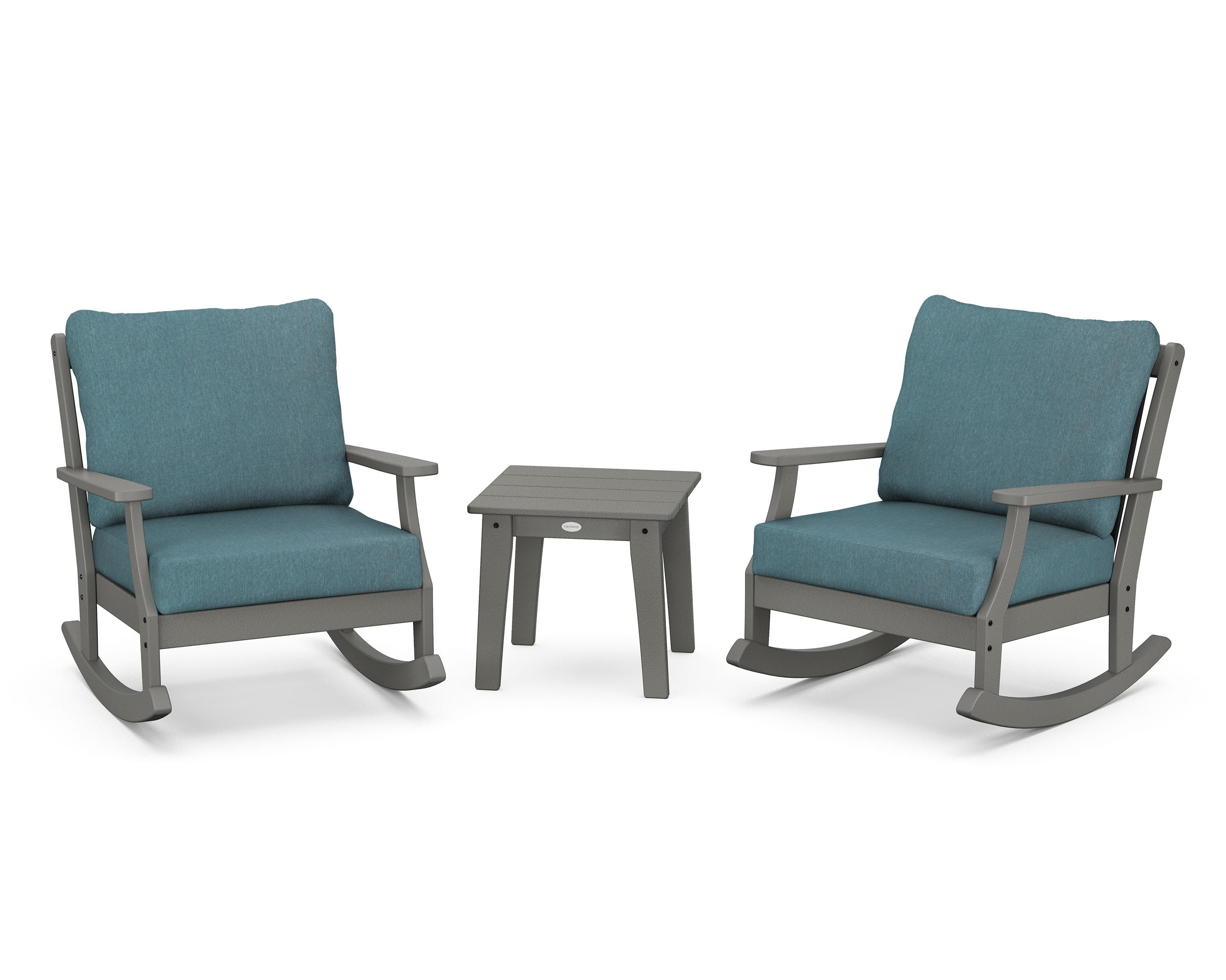 POLYWOOD® Braxton 3-Piece Deep Seating Rocker Set in Slate Grey / Ocean Teal