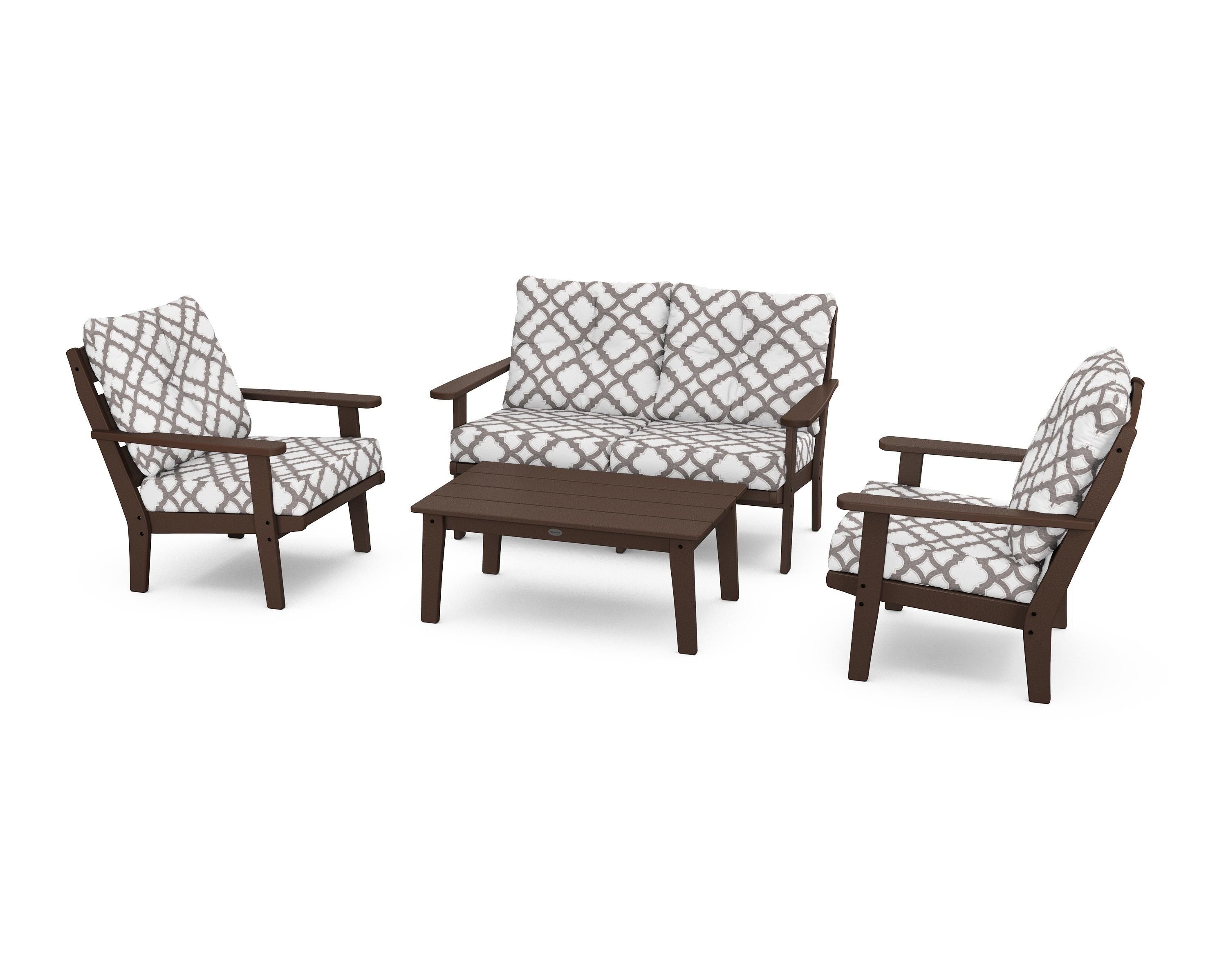 POLYWOOD® Lakeside 4-Piece Deep Seating Set in Mahogany / Trellis Grey Mist