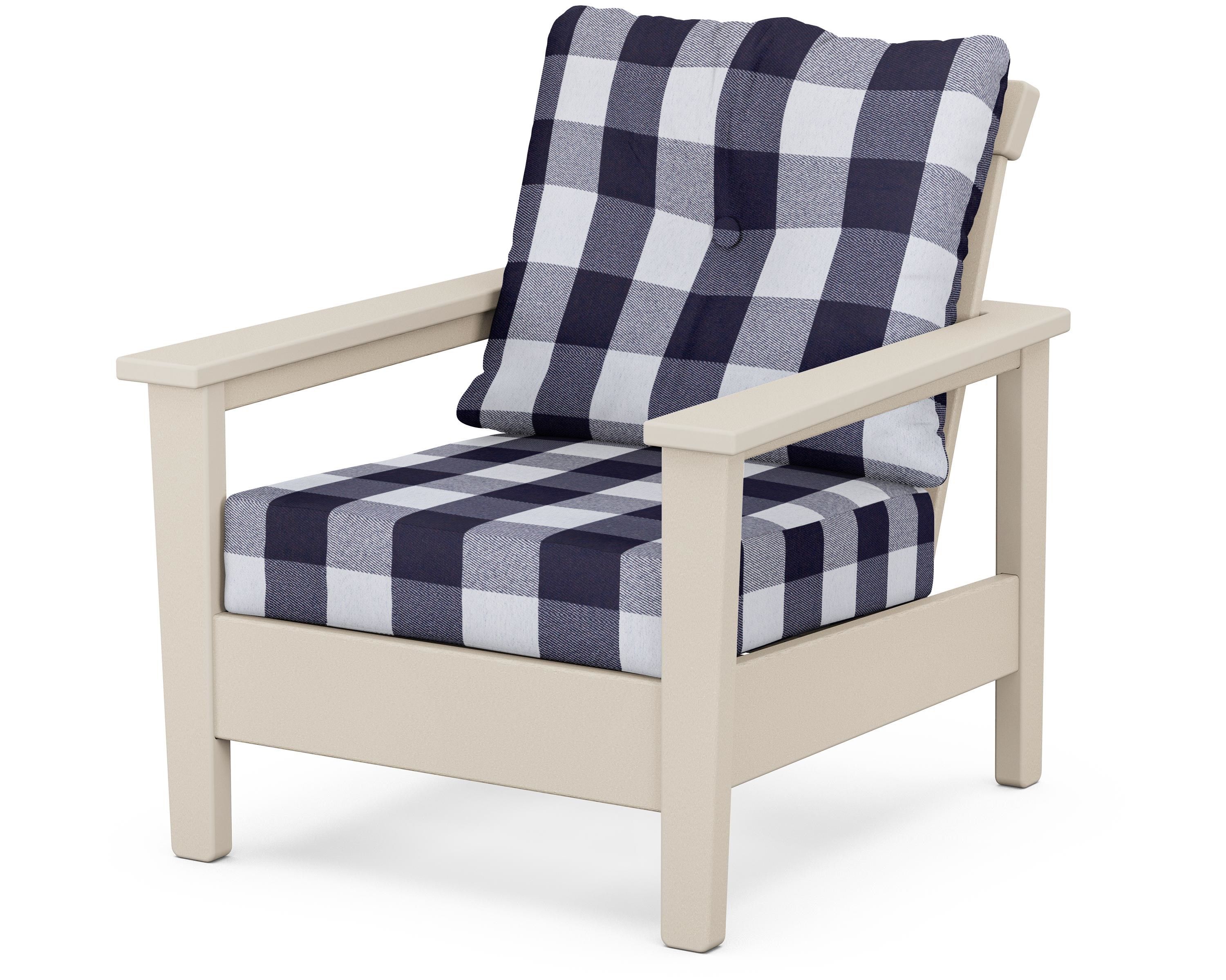 POLYWOOD® Prescott Deep Seating Chair in Sand / Buffalo Plaid Navy