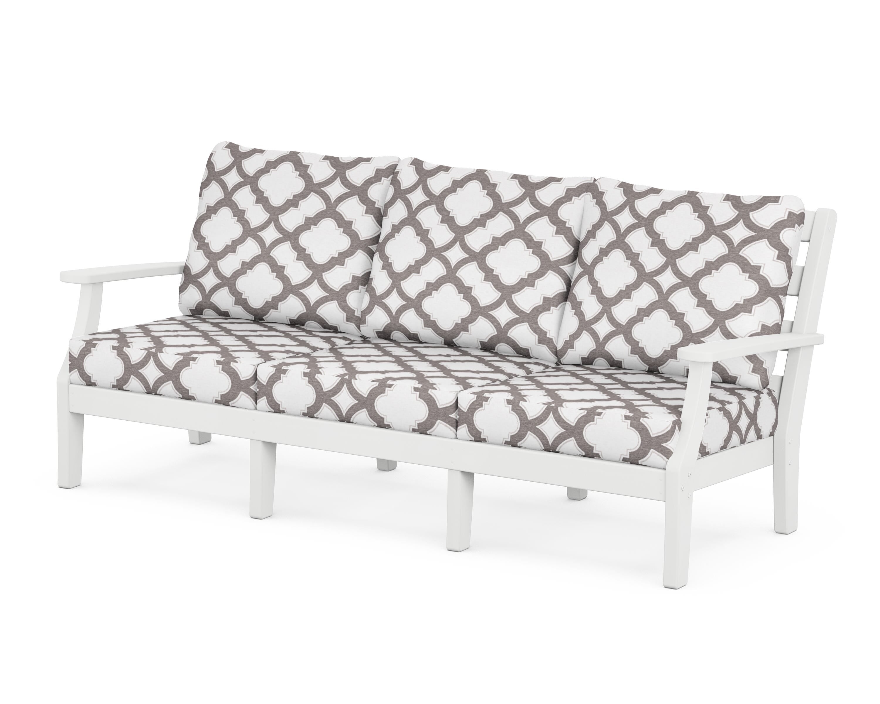 POLYWOOD® Chesapeake Deep Seating Sofa in White / Trellis Grey Mist
