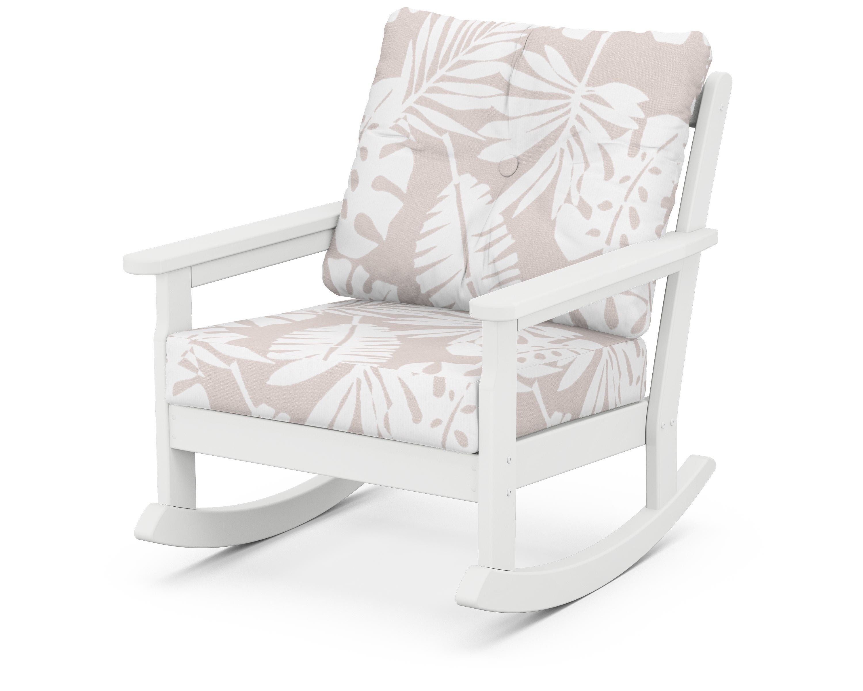 POLYWOOD® Vineyard Deep Seating Rocking Chair in White / Leaf Dune Burlap
