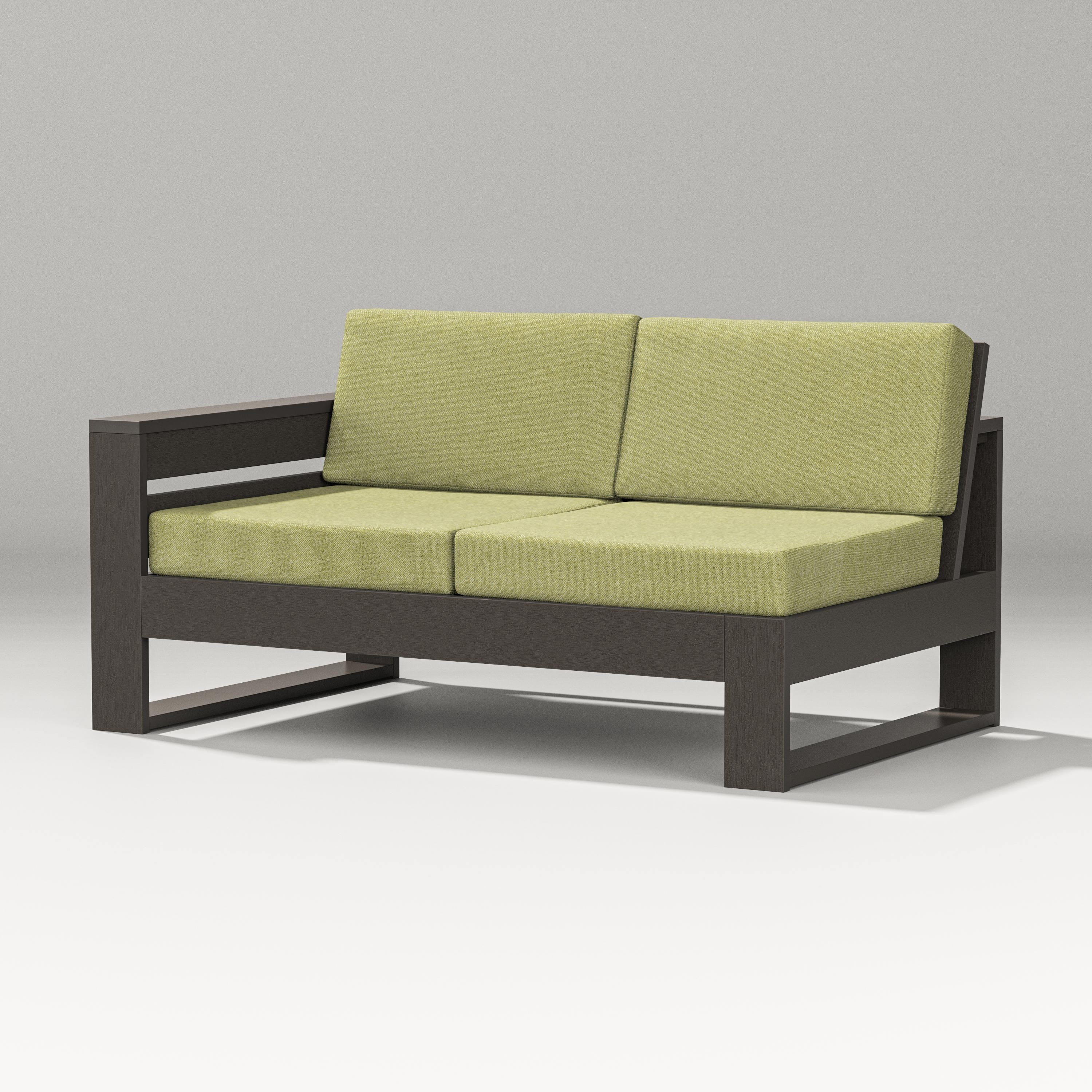 PW Designer Series Latitude Modular Left Arm Loveseat in Vintage Coffee / Chartreuse Boucle
