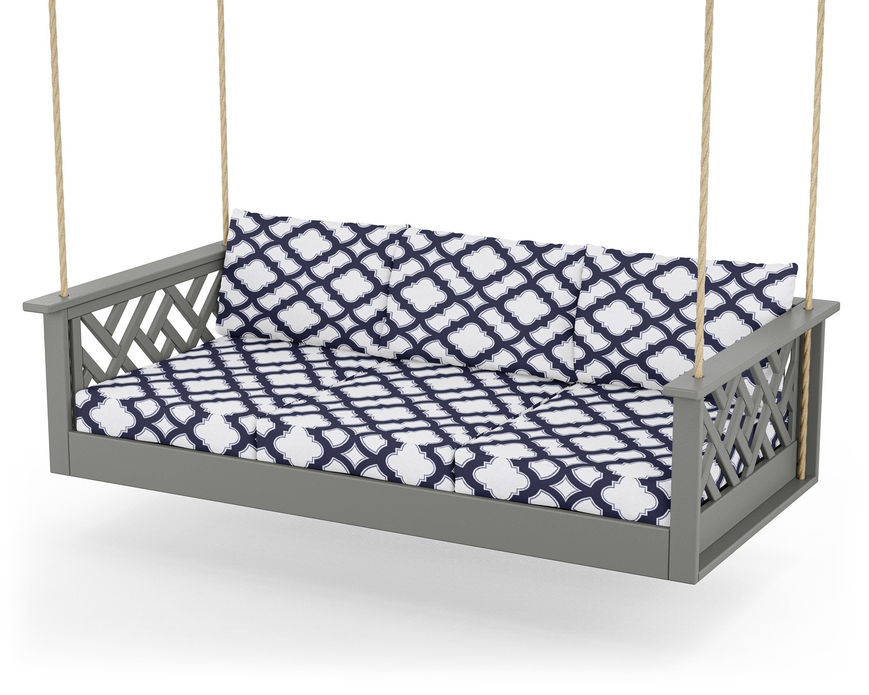 POLYWOOD® Chippendale Daybed Swing in Slate Grey / Trellis Navy