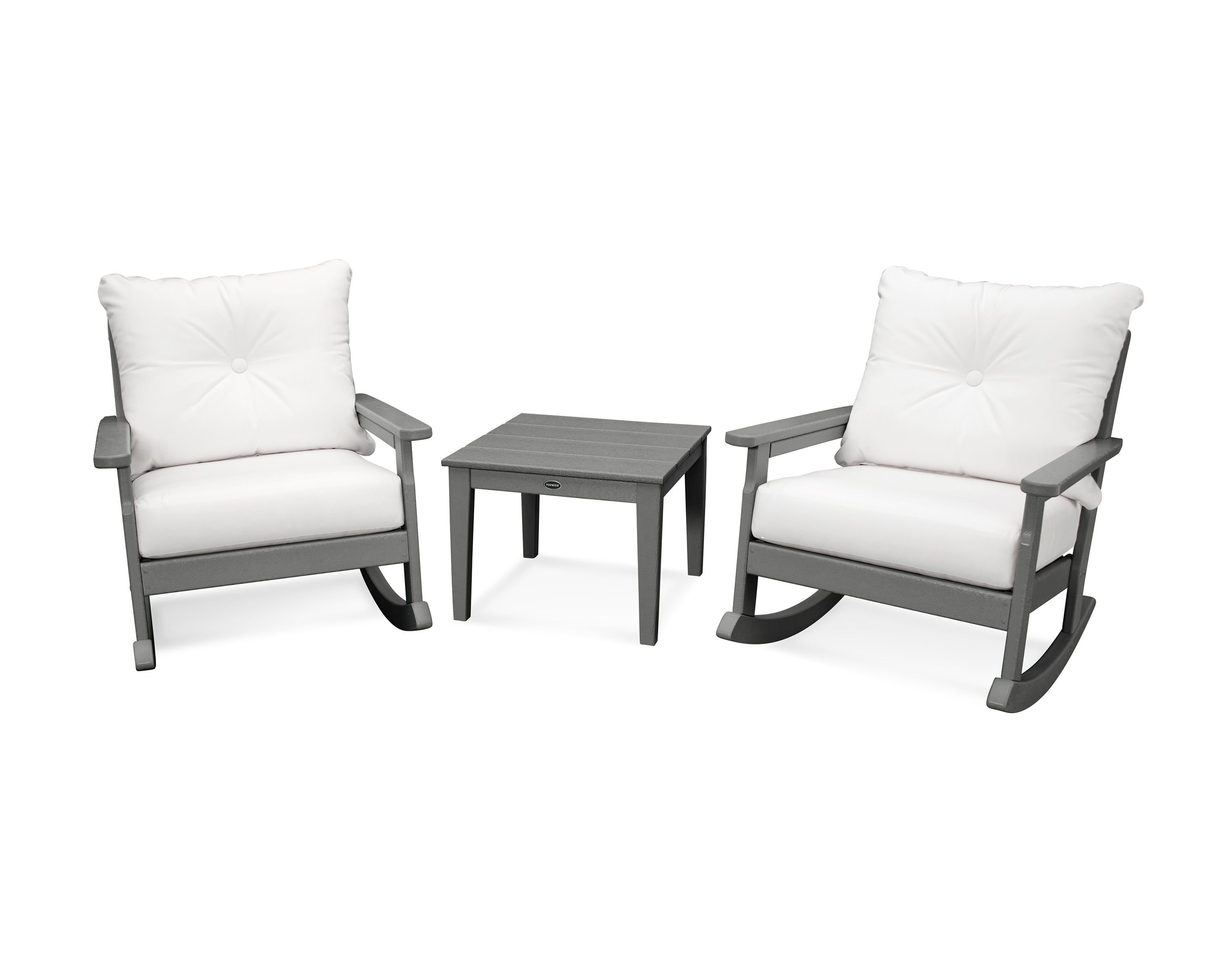 POLYWOOD® Vineyard 3-Piece Deep Seating Rocker Set in Slate Grey / Natural