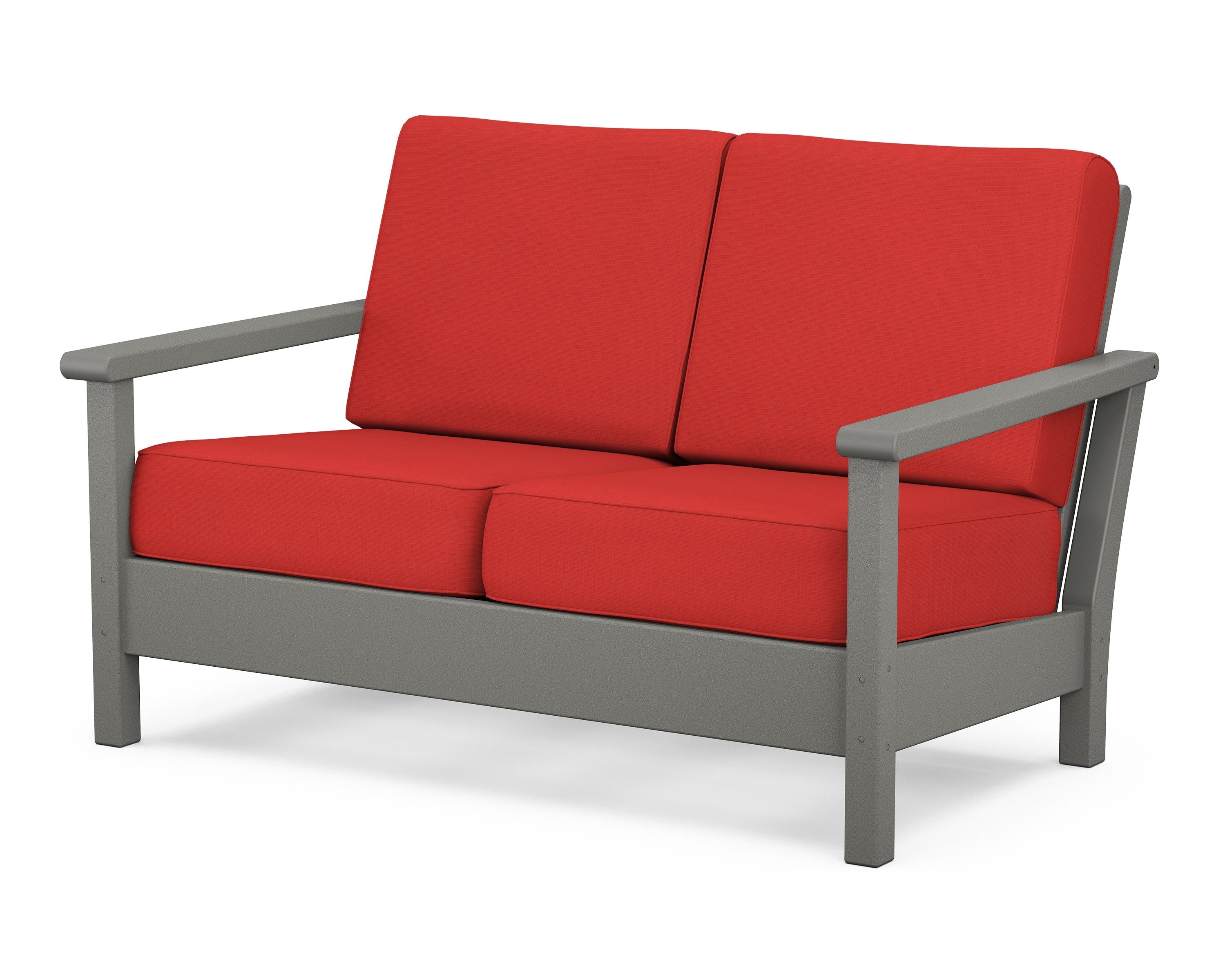 POLYWOOD® Harbour Deep Seating Loveseat in Slate Grey / Crimson Linen