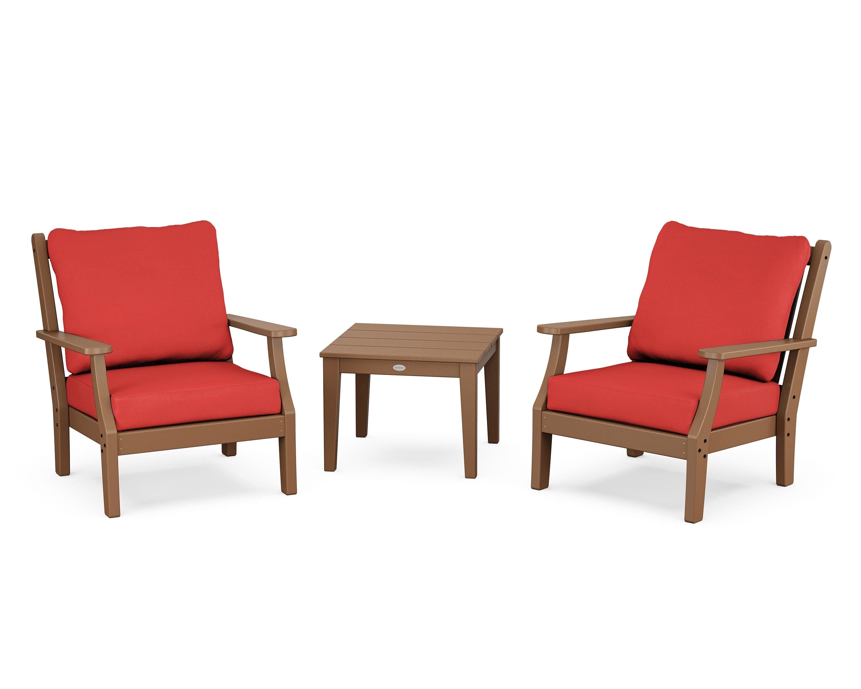 Country Living Wovendale 3-Piece Deep Seating Set in Teak / Crimson Linen