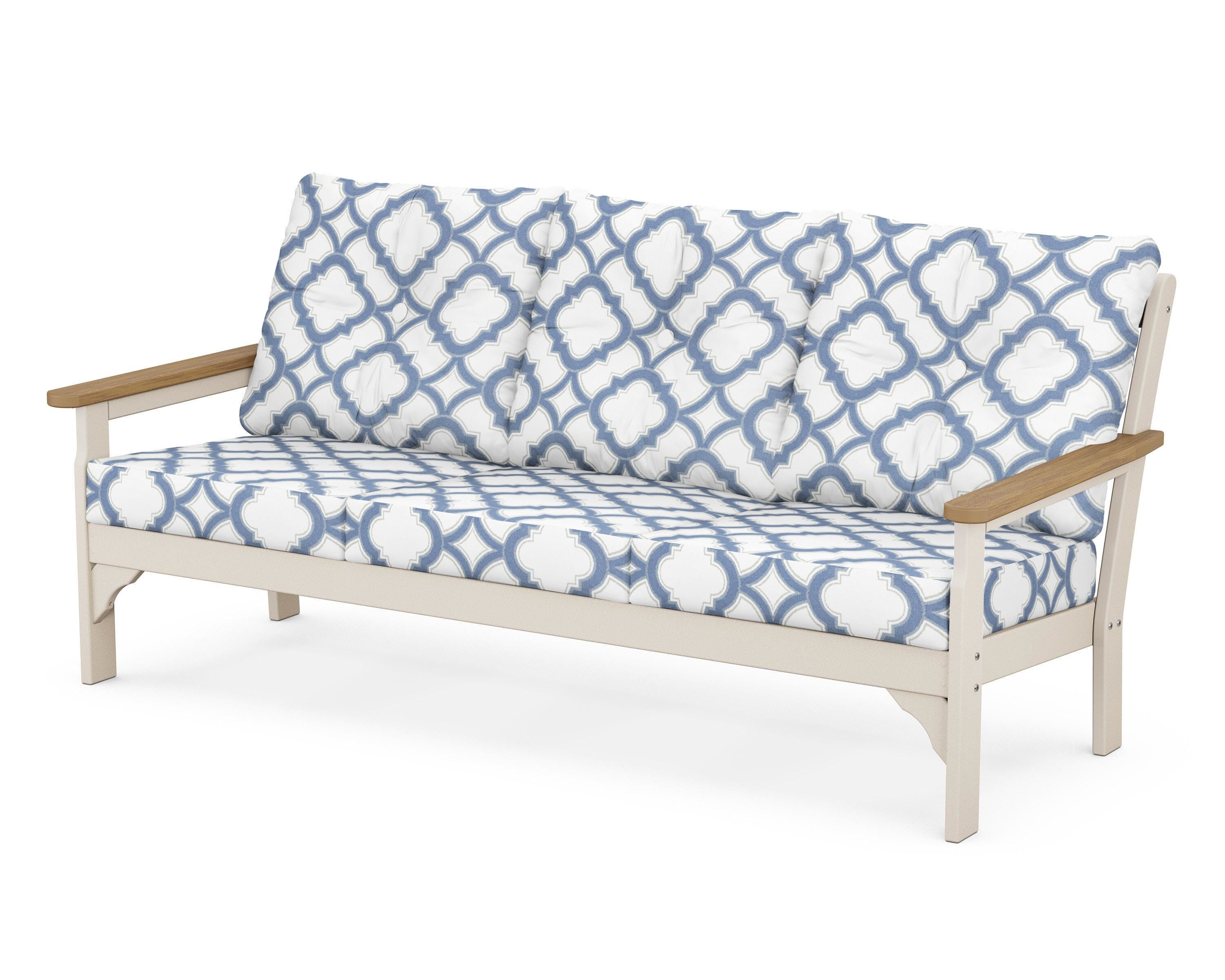 POLYWOOD® Vineyard Deep Seating Sofa in Sand / Natural / Trellis Sky Blue