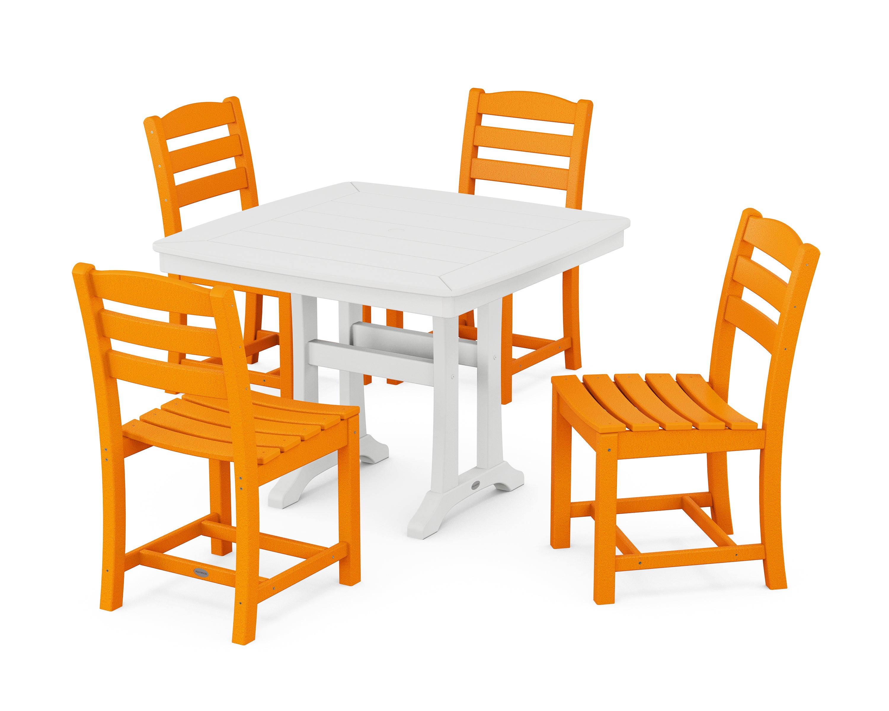 POLYWOOD® La Casa Café Side Chair 5-Piece Dining Set with Trestle Legs in Tangerine / White