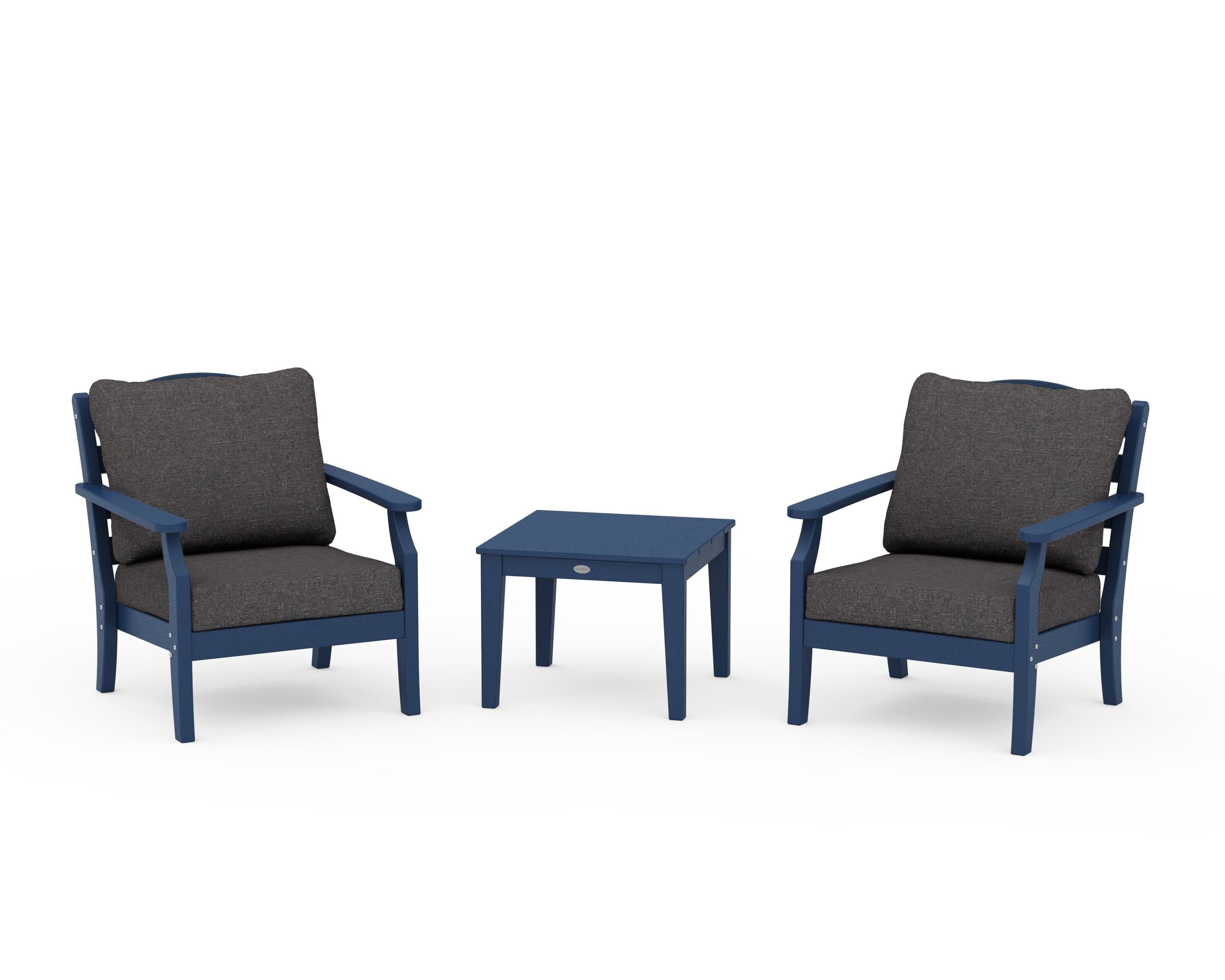 Draper James™ by POLYWOOD® Savannah 3-Piece Deep Seating Set in Navy / Ash Charcoal
