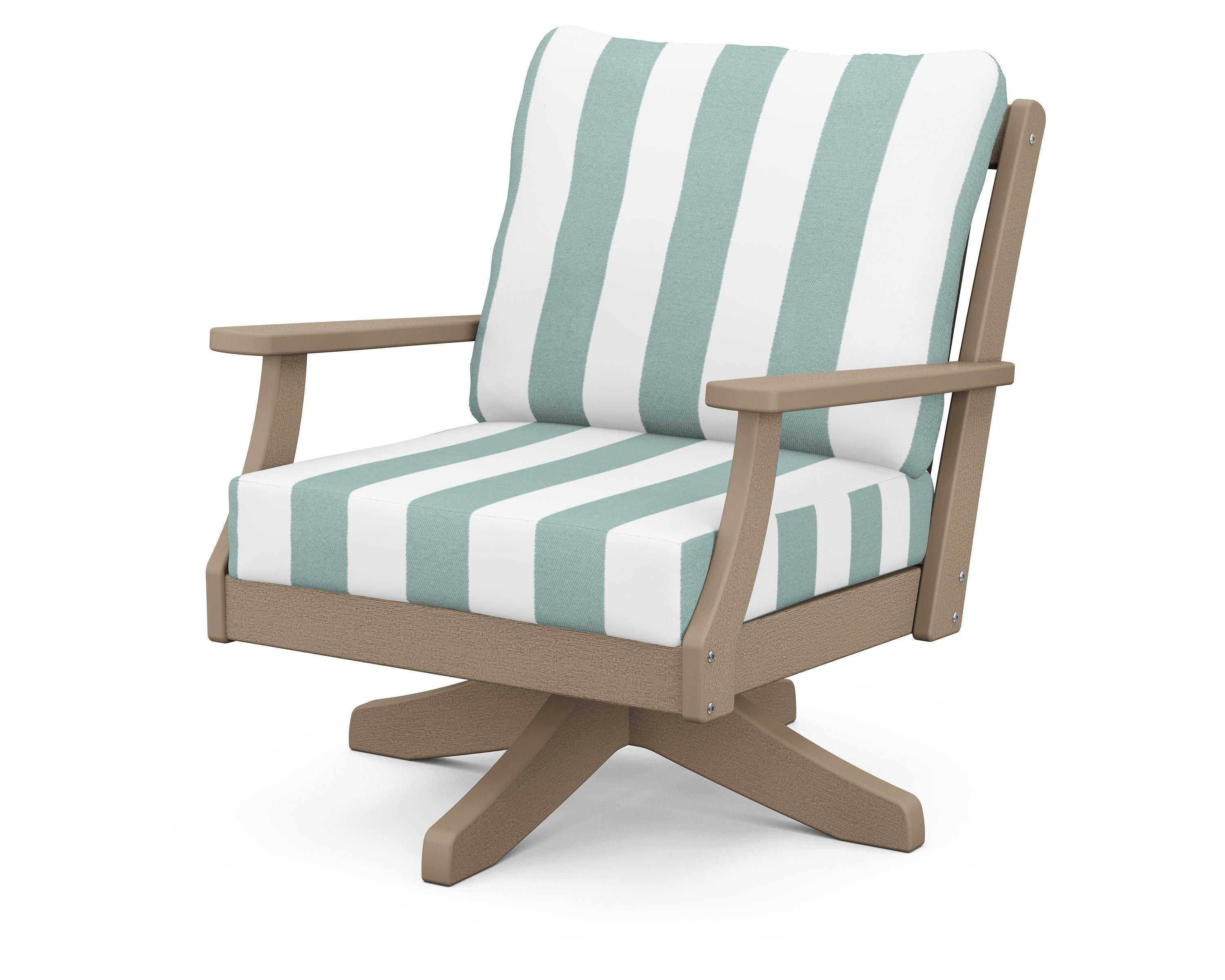 POLYWOOD® Braxton Deep Seating Swivel Chair in Vintage Sahara / Cabana Stripe Glacier Spa