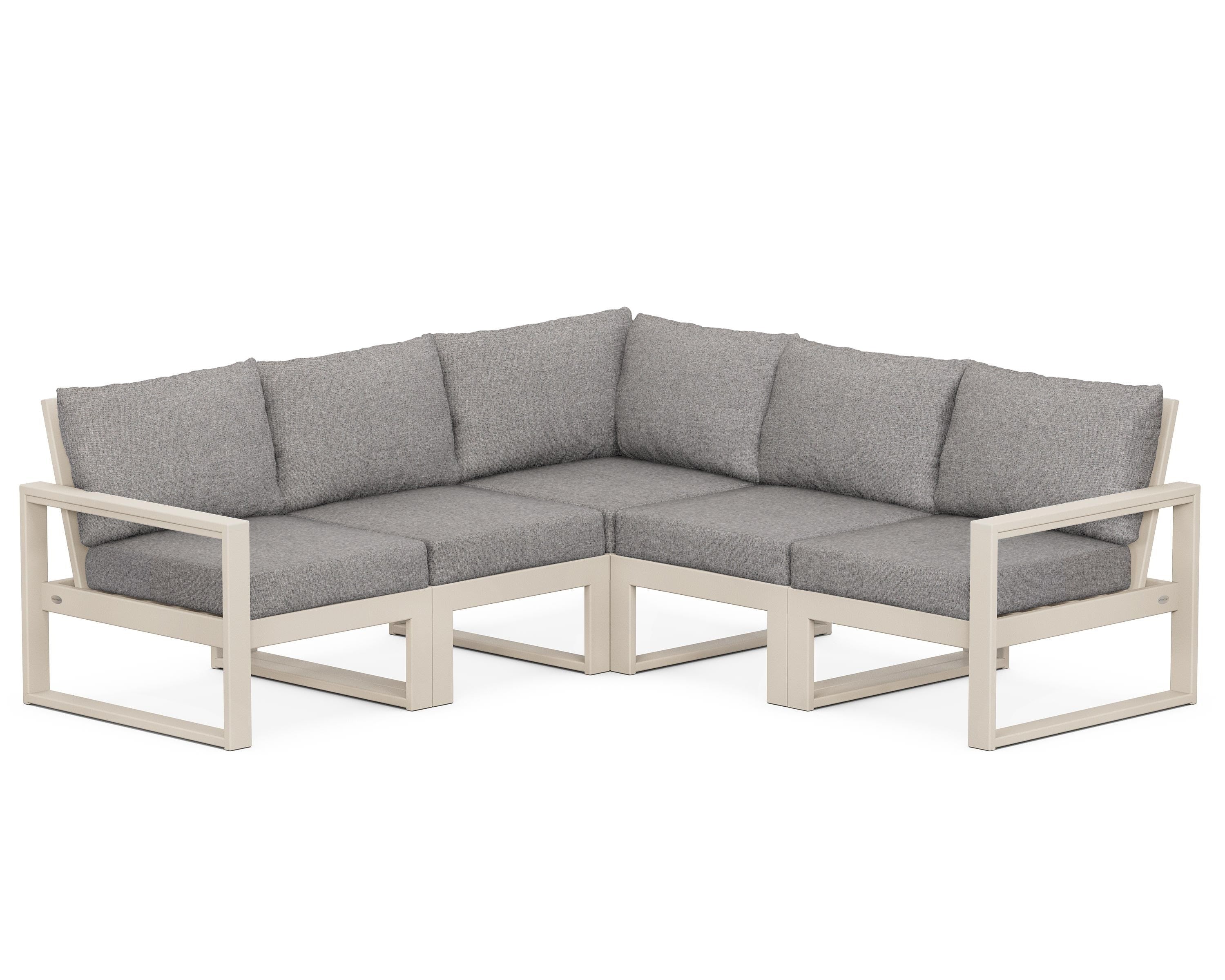POLYWOOD® EDGE 5-Piece Modular Deep Seating Set in Sand / Grey Mist