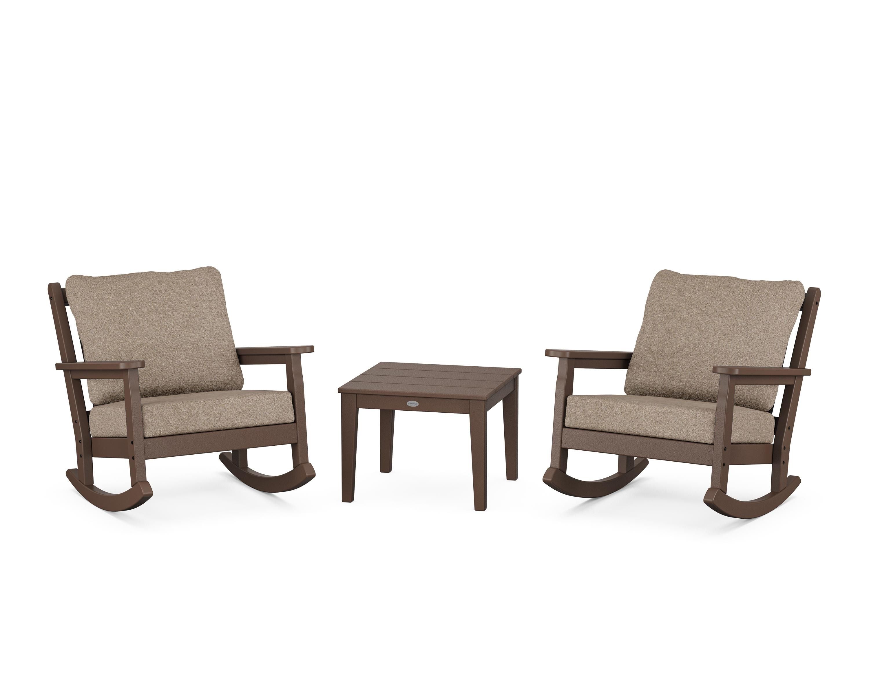 POLYWOOD® Chippendale 3-Piece Deep Seating Rocker Set in Mahogany / Spiced Burlap