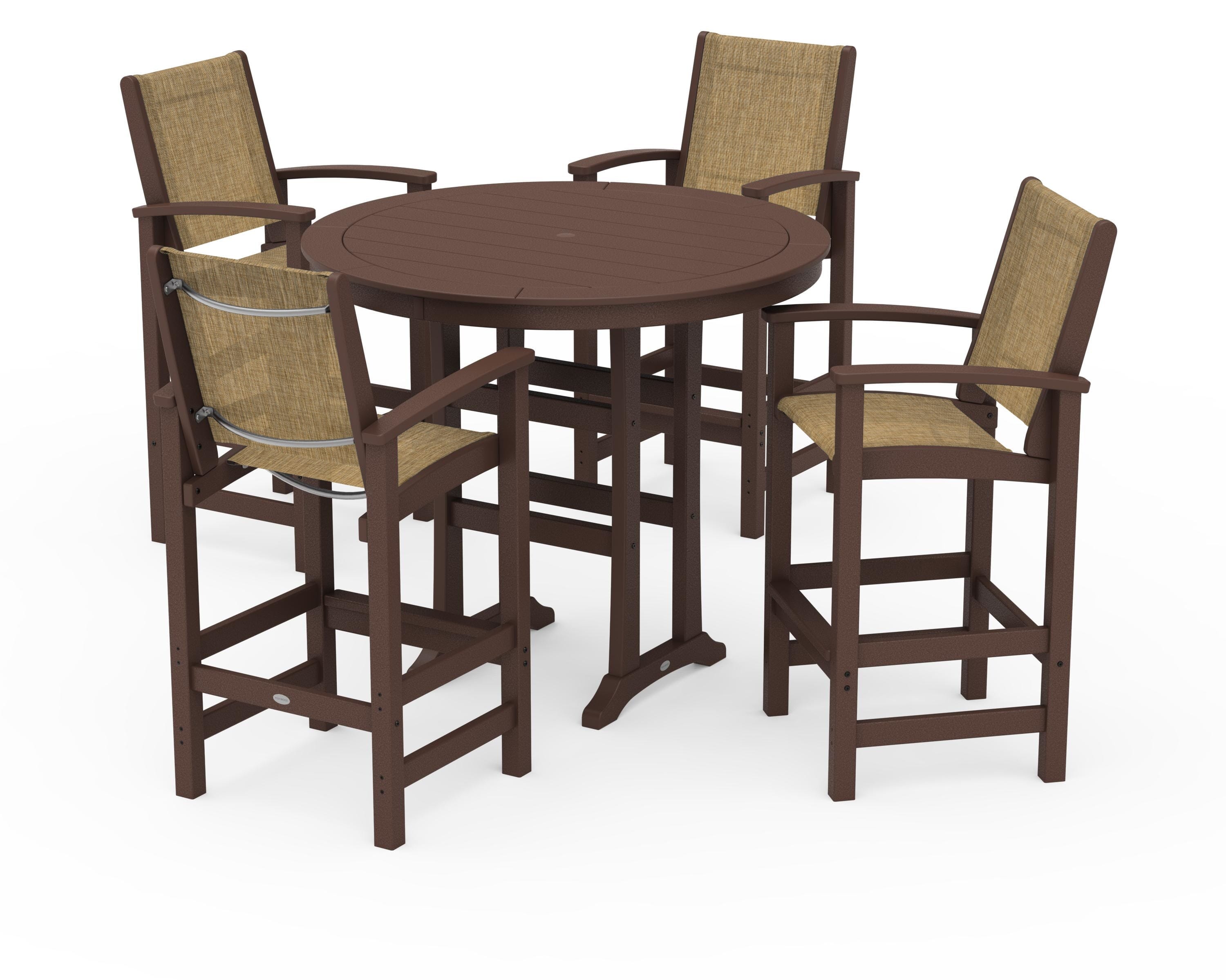 POLYWOOD® Coastal 5-Piece Nautical Trestle Bar Set in Mahogany / Burlap Sling