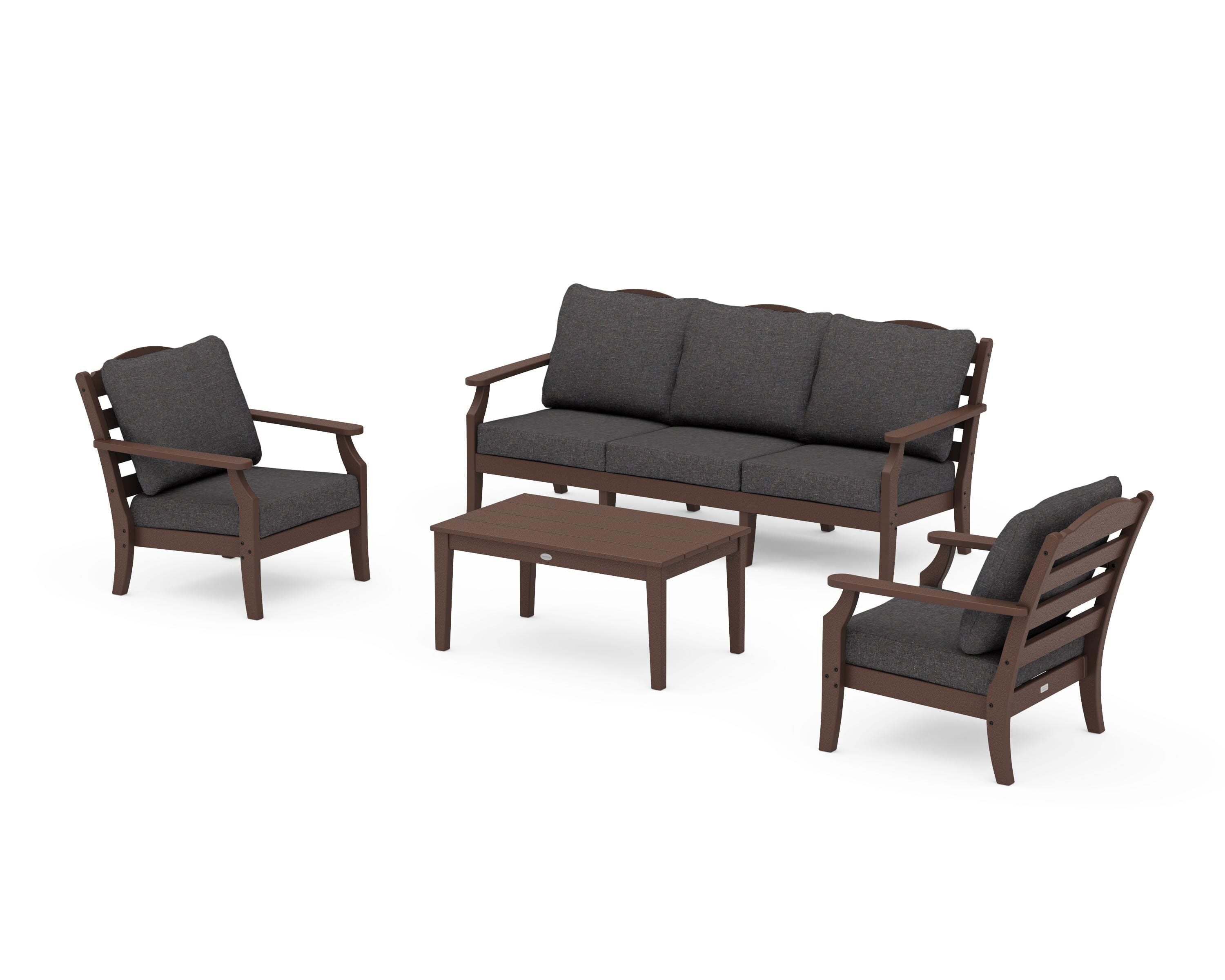 Draper James™ by POLYWOOD® Savannah 4-Piece Deep Seating Set with Sofa in Mahogany / Ash Charcoal