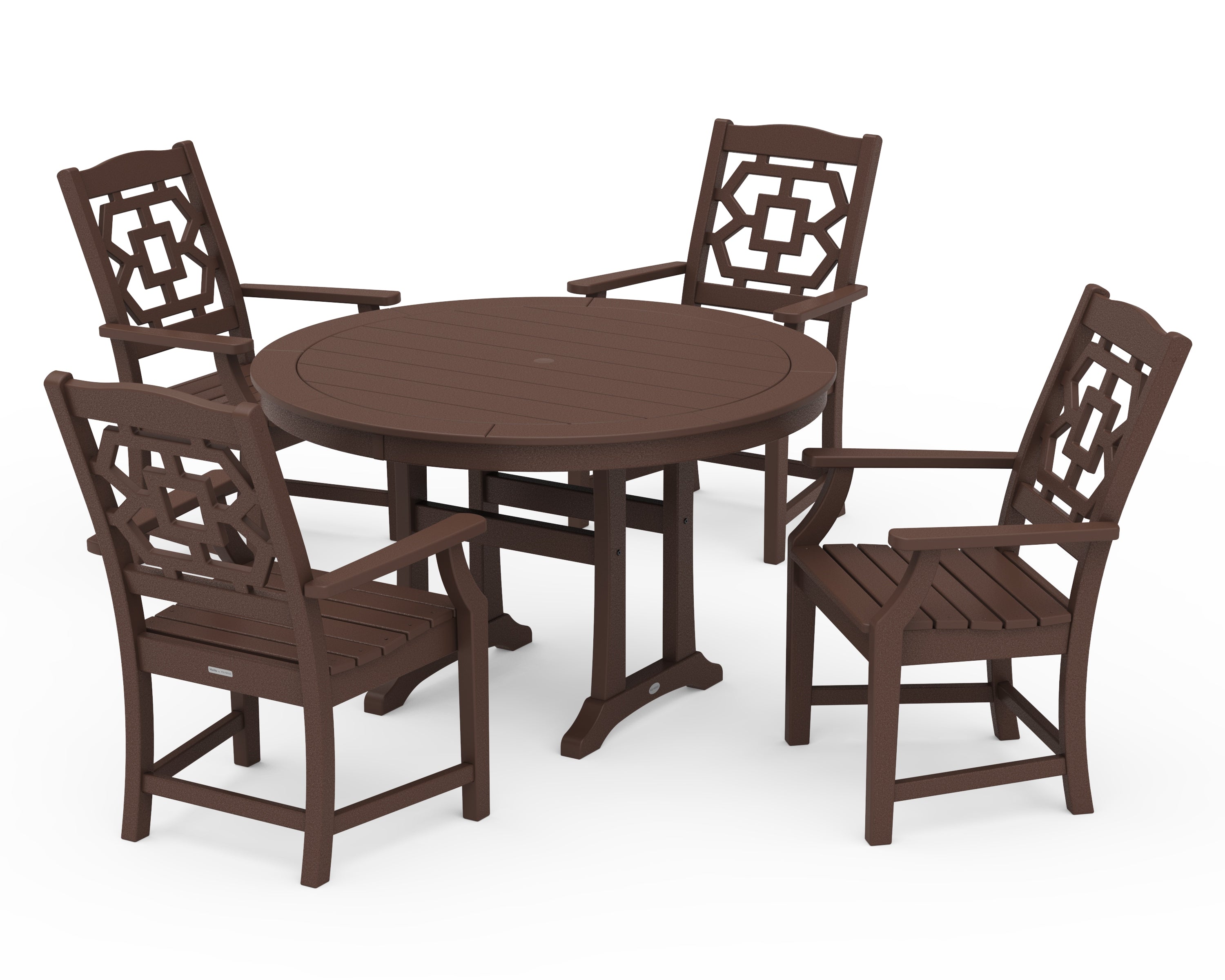 Martha Stewart by POLYWOOD® Chinoiserie 5-Piece Round Dining Set with Trestle Legs in Mahogany