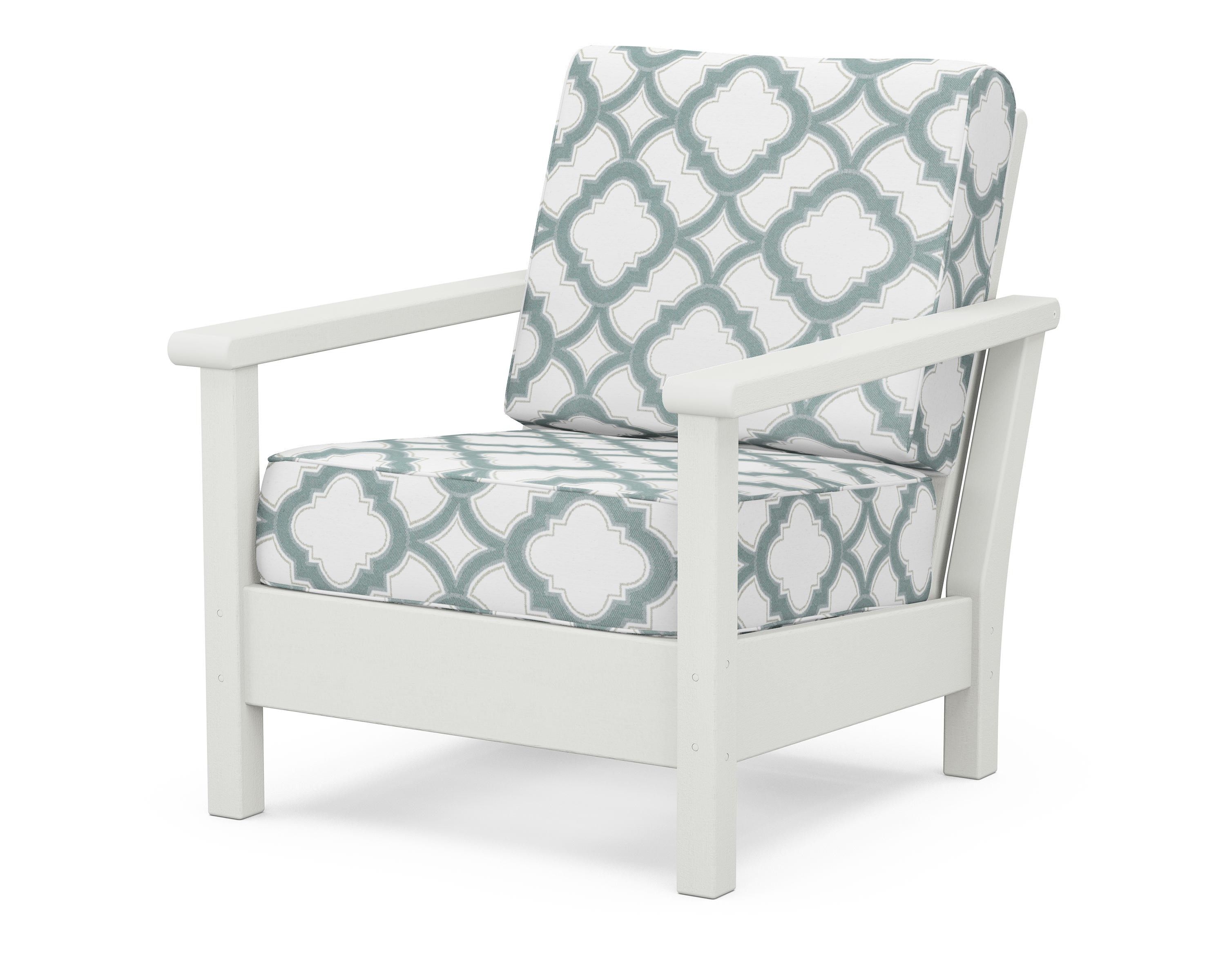 POLYWOOD® Harbour Deep Seating Chair in Vintage White / Trellis Glacier Spa