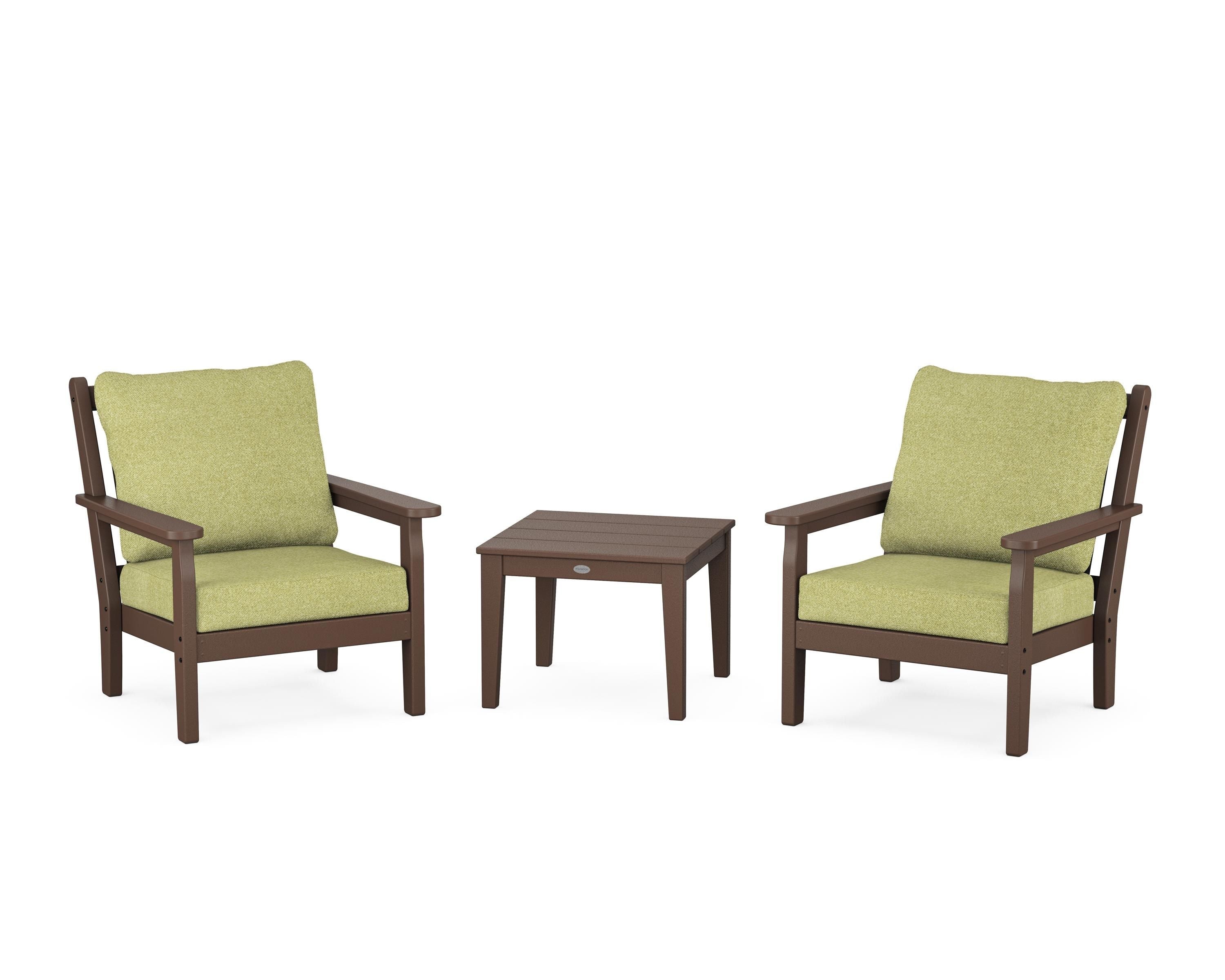 POLYWOOD® Chippendale 3-Piece Deep Seating Set in Mahogany / Chartreuse Boucle