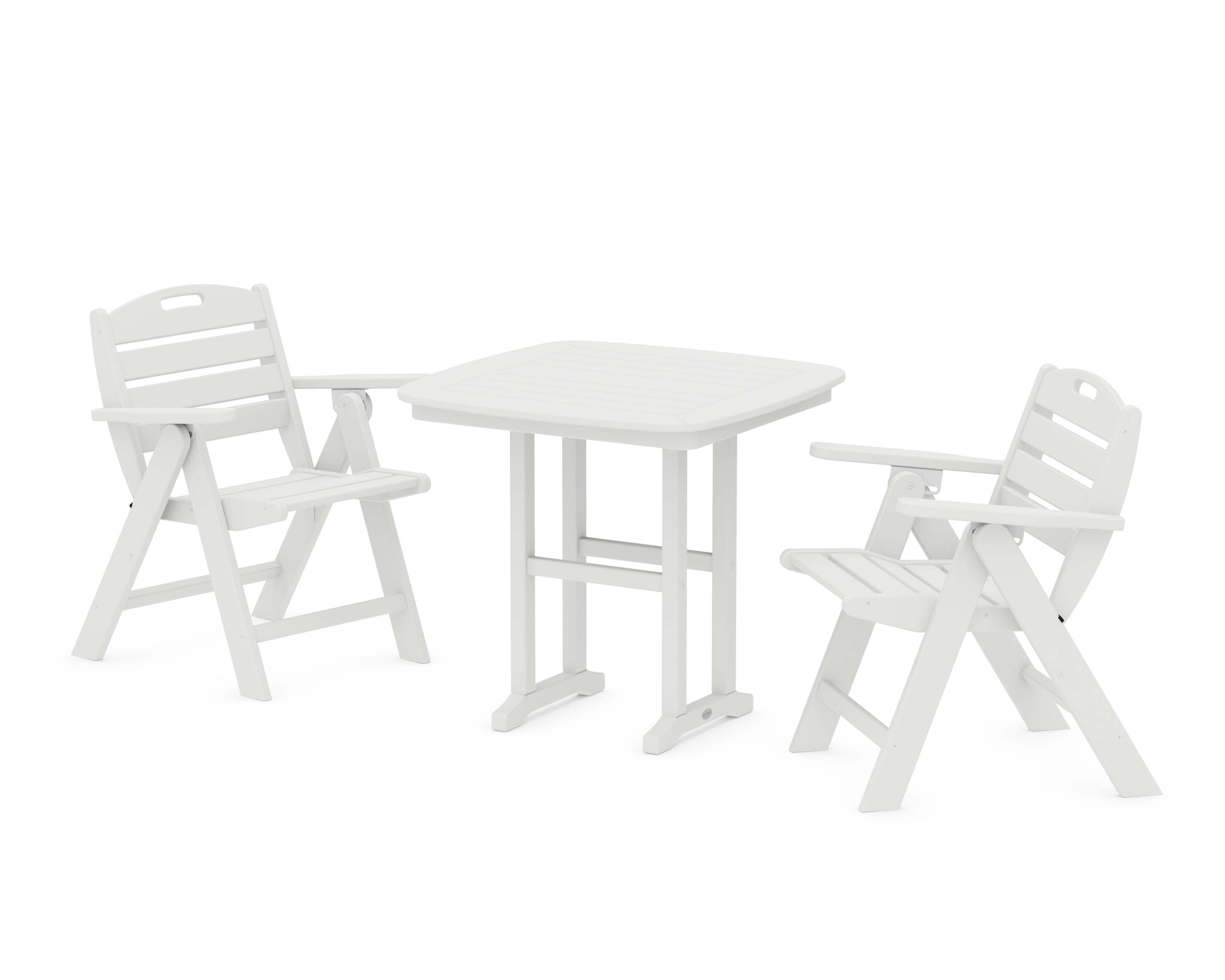 POLYWOOD® Nautical Folding Lowback Chair 3-Piece Dining Set in White