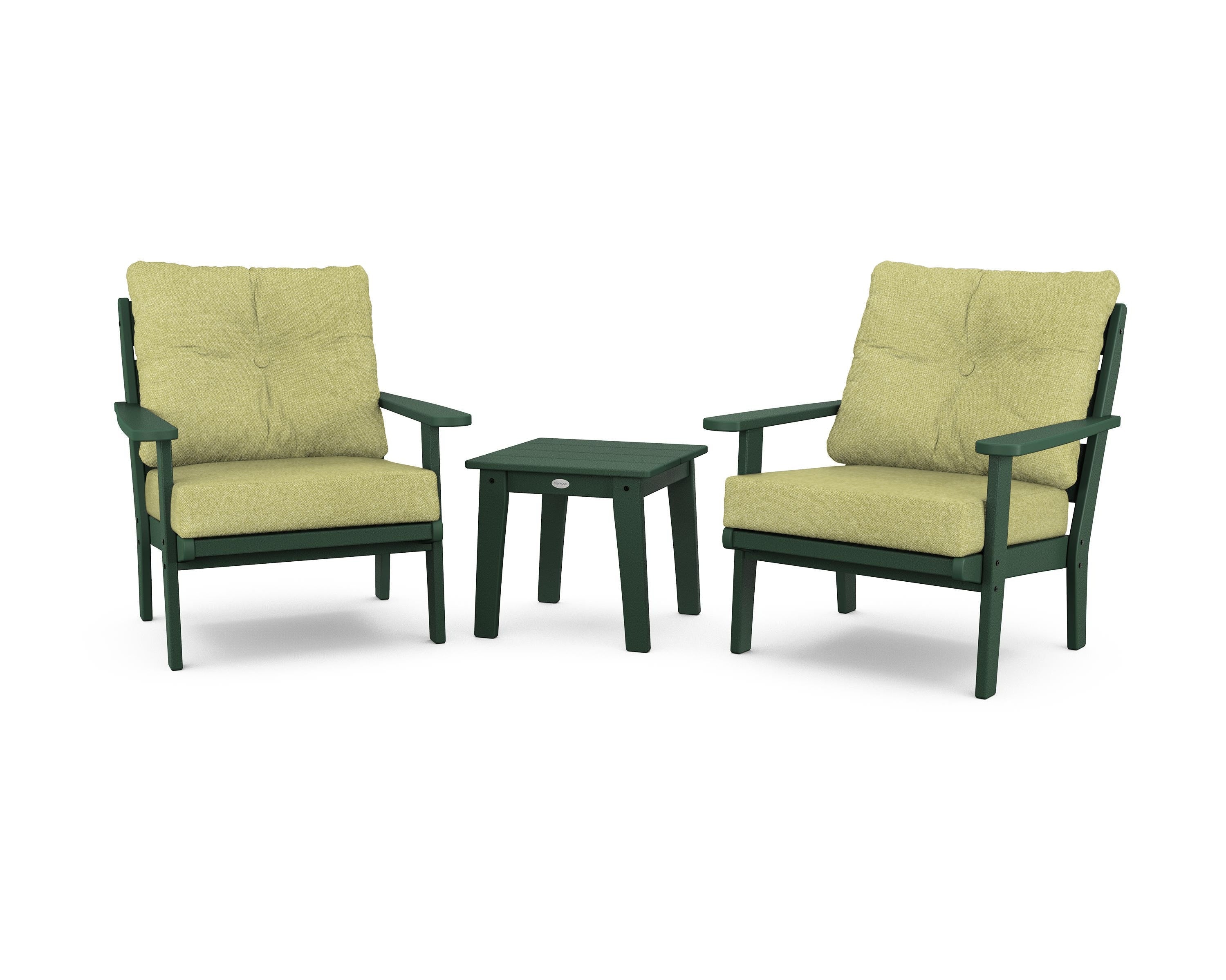 POLYWOOD® Lakeside 3-Piece Deep Seating Chair Set in Green / Chartreuse Boucle