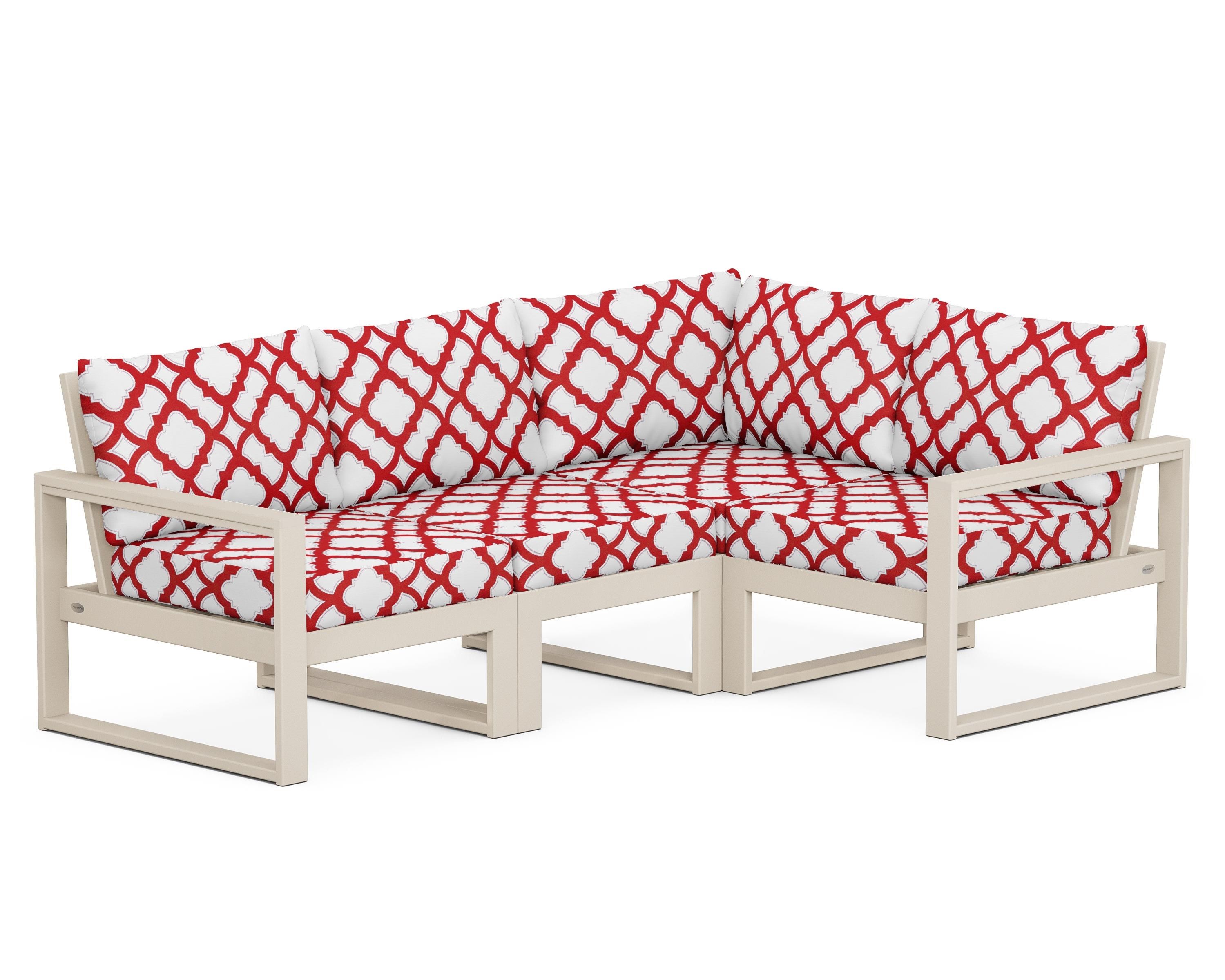 POLYWOOD® EDGE 4-Piece Modular Deep Seating Set in Sand / Trellis Crimson