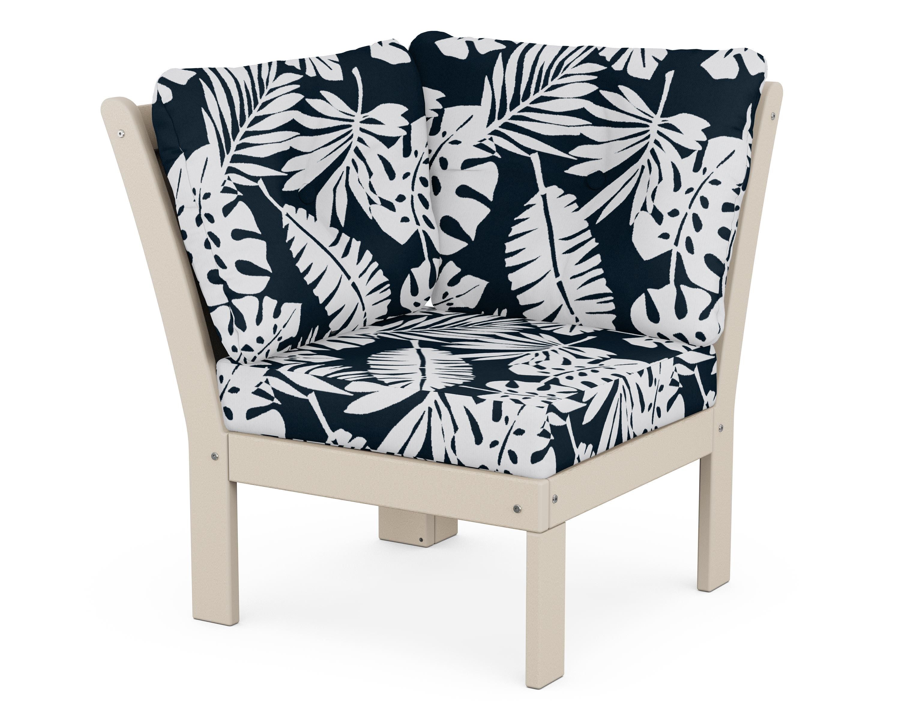 POLYWOOD® Vineyard Modular Corner Chair in Sand / Leaf Marine Indigo