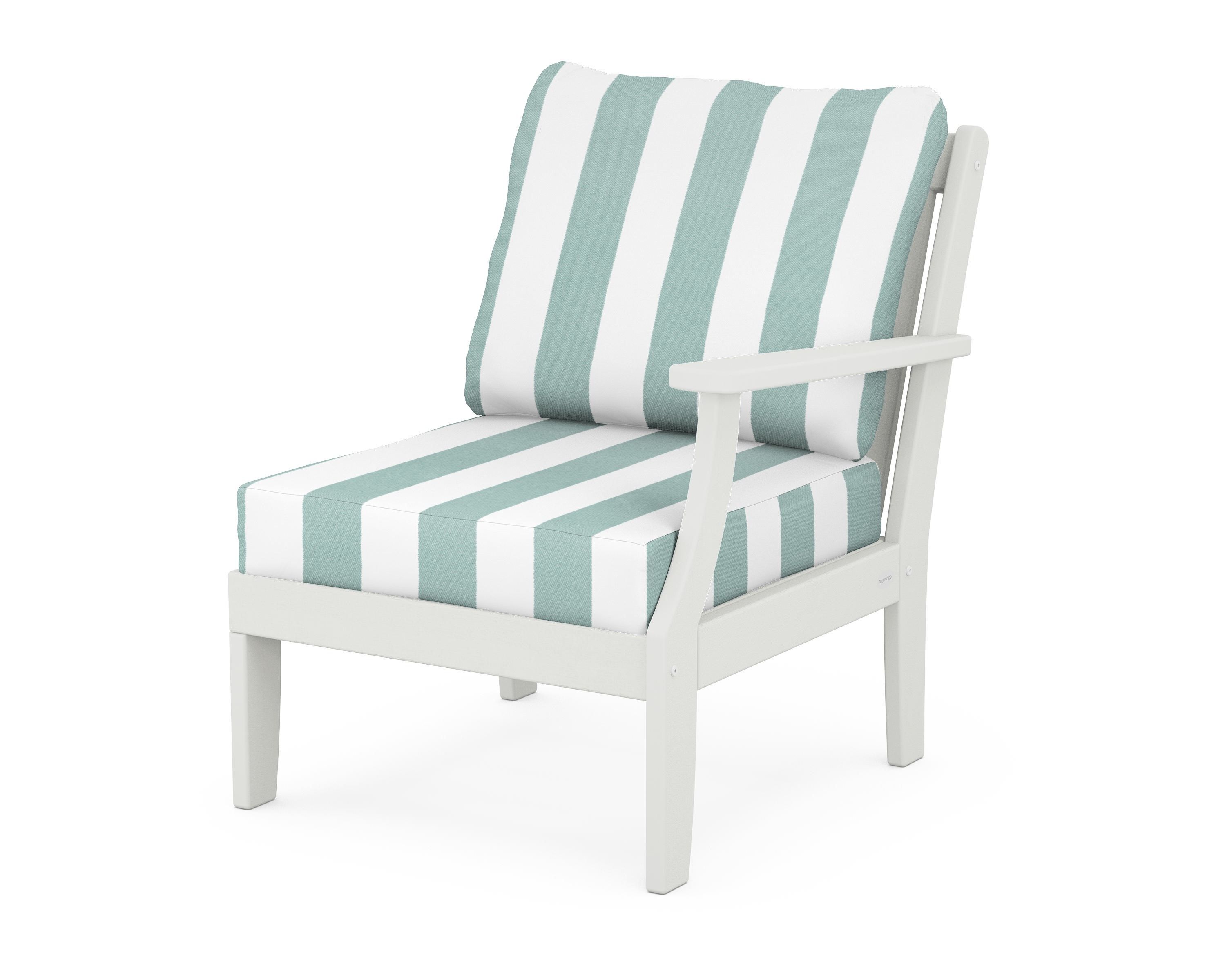POLYWOOD® Braxton Modular Right Arm Chair in Vintage White / Cabana Stripe Glacier Spa