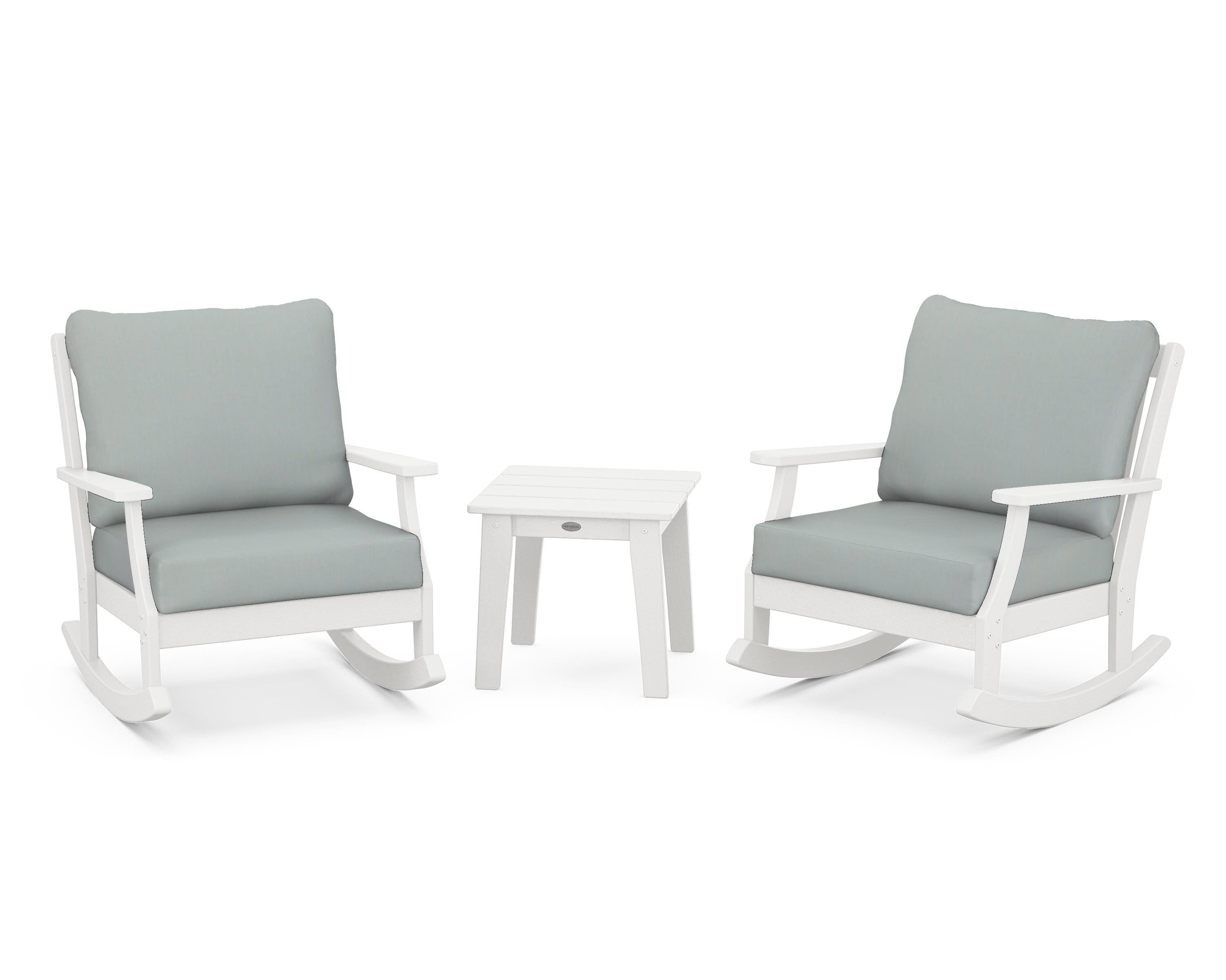 POLYWOOD® Braxton 3-Piece Deep Seating Rocker Set in Vintage White / Spa