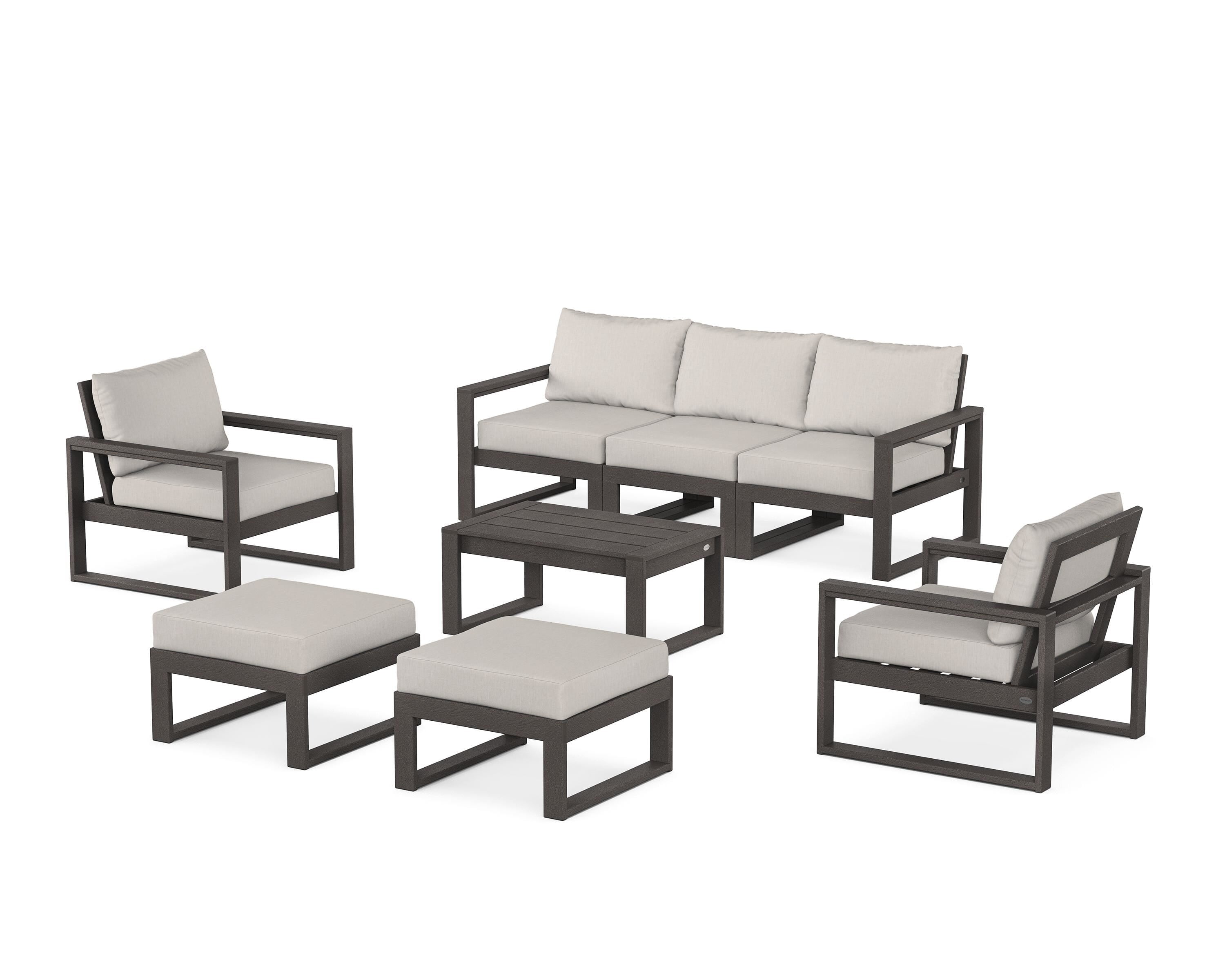 POLYWOOD® EDGE Sectional 8-Piece Lounge Sofa Set in Vintage Coffee / Cast Ash