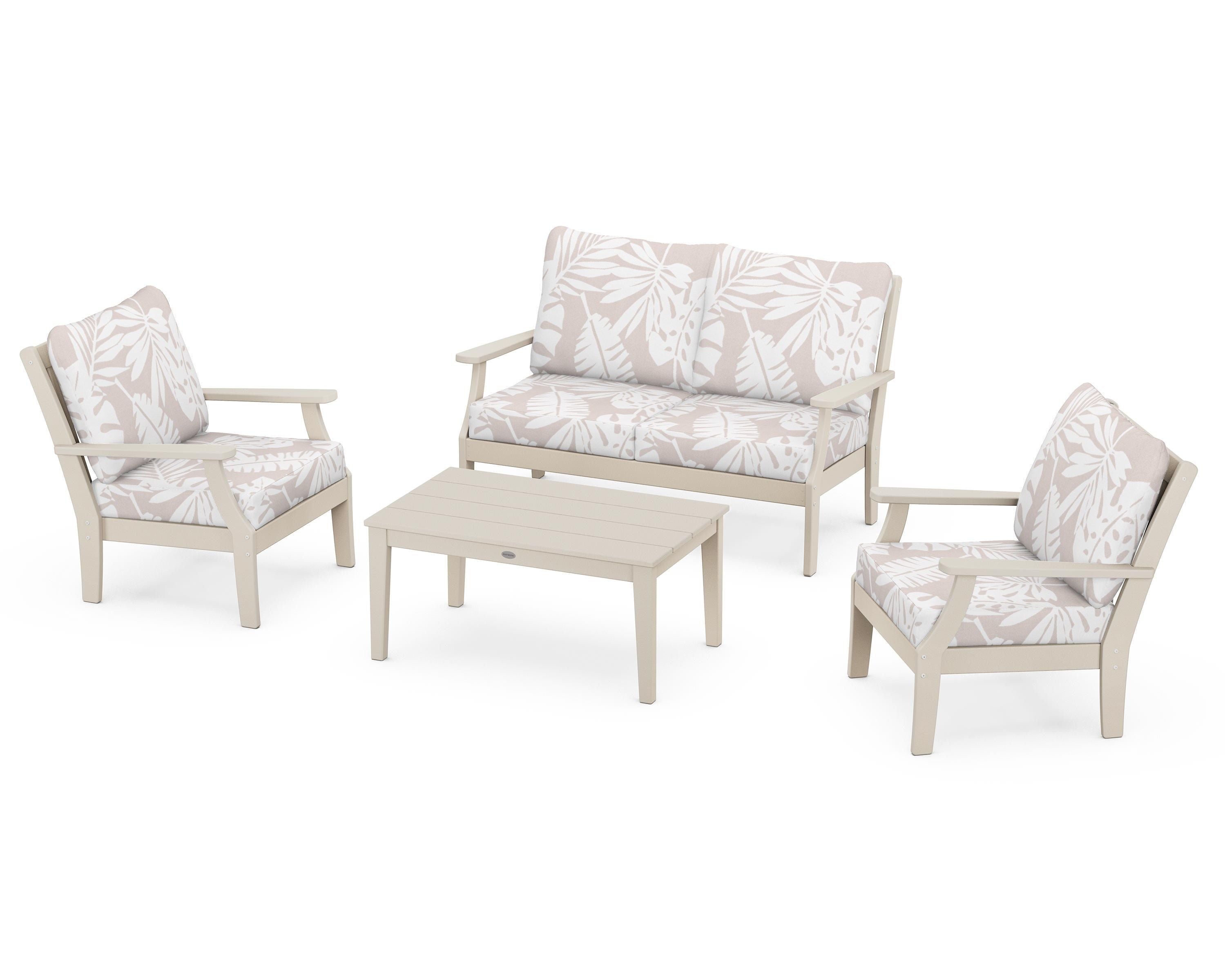 POLYWOOD® Braxton 4-Piece Deep Seating Chair Set in Sand / Leaf Dune Burlap