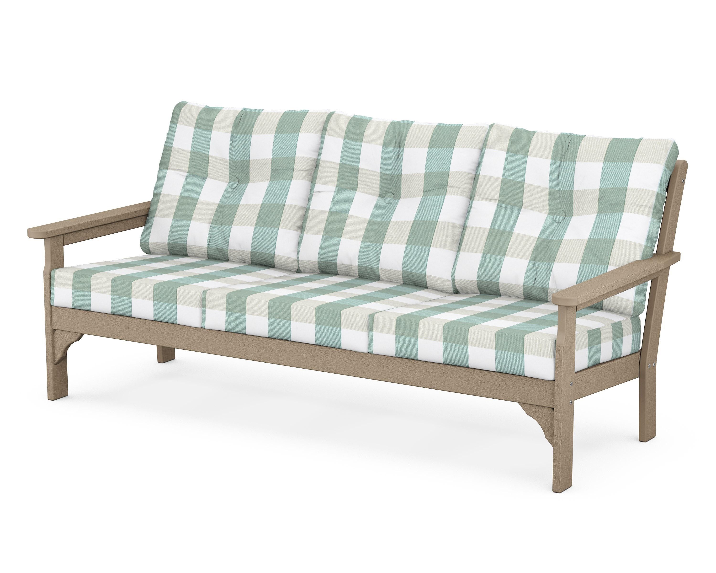 POLYWOOD® Vineyard Deep Seating Sofa in Vintage Sahara / Buffalo Plaid Glacier Spa