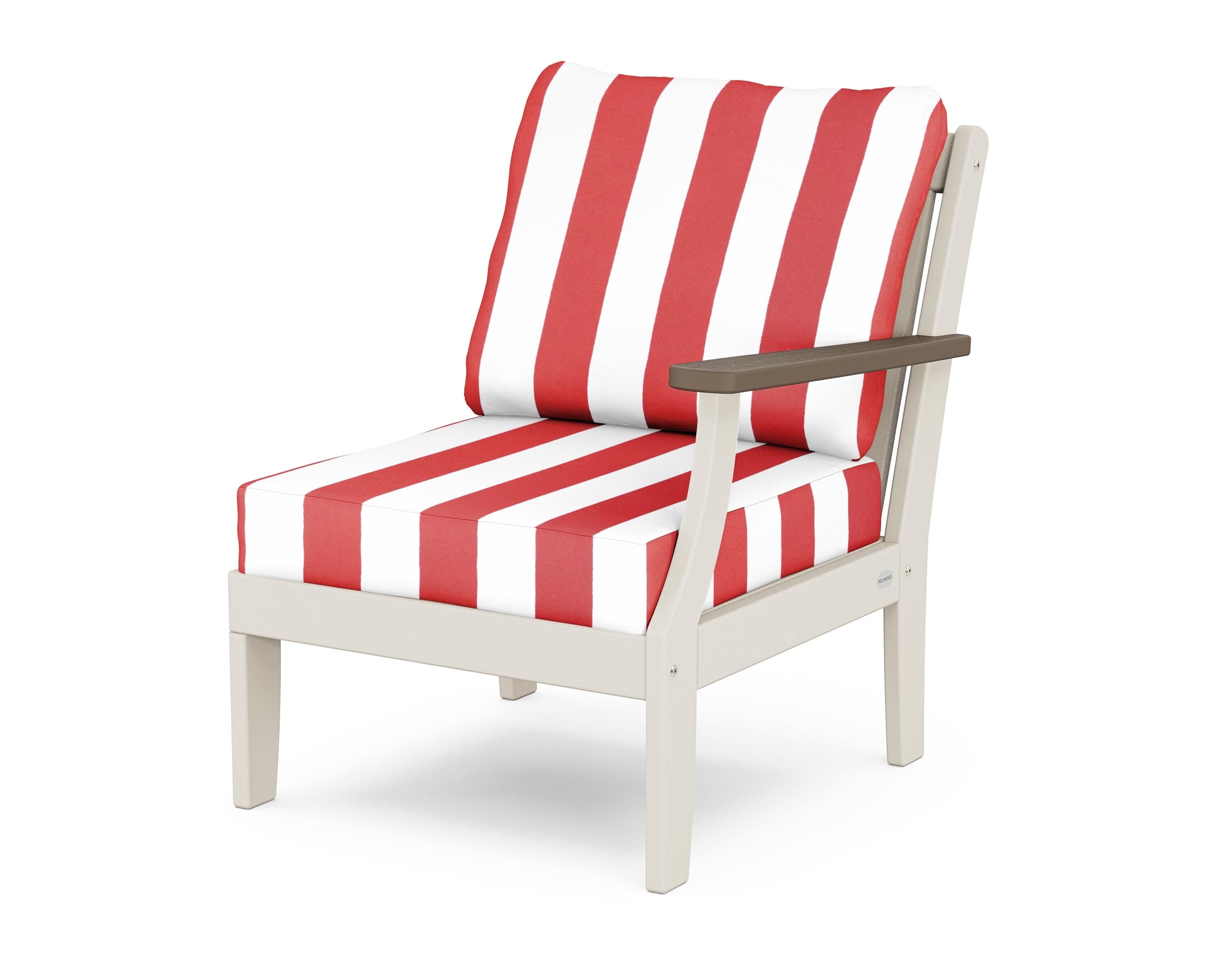 POLYWOOD® Braxton Modular Right Arm Chair in Sand / Kona / Cabana Stripe Crimson
