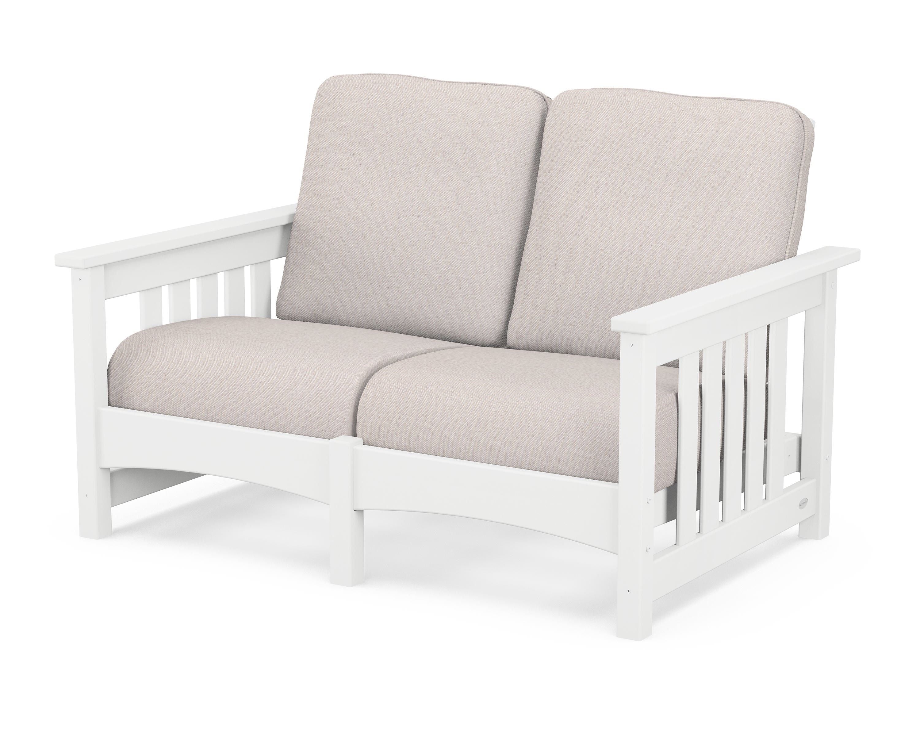 POLYWOOD® Club Mission Loveseat in White / Dune Burlap