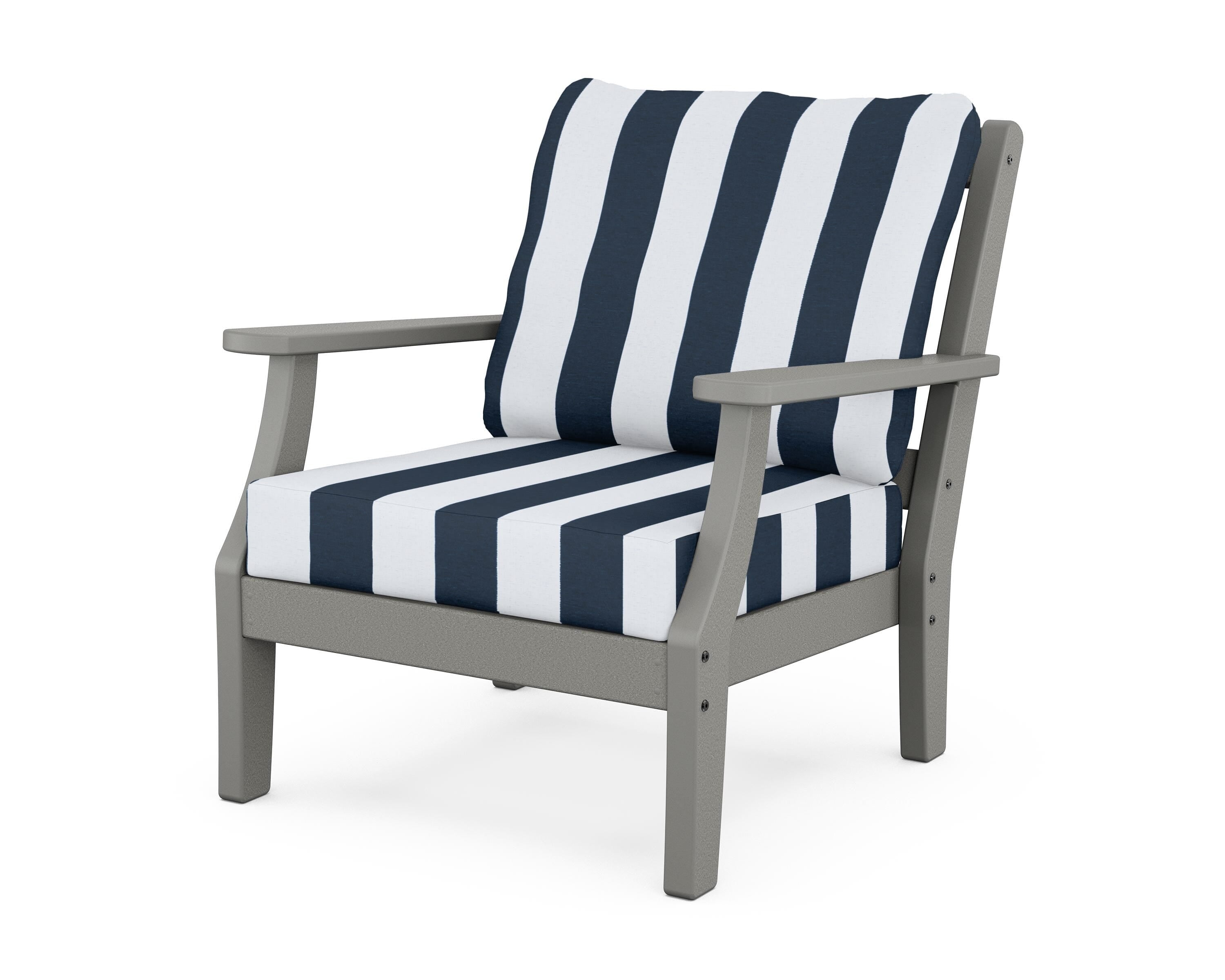 Martha Stewart by POLYWOOD® Chinoiserie Deep Seating Chair in Slate Grey / Cabana Stripe Marine Indigo