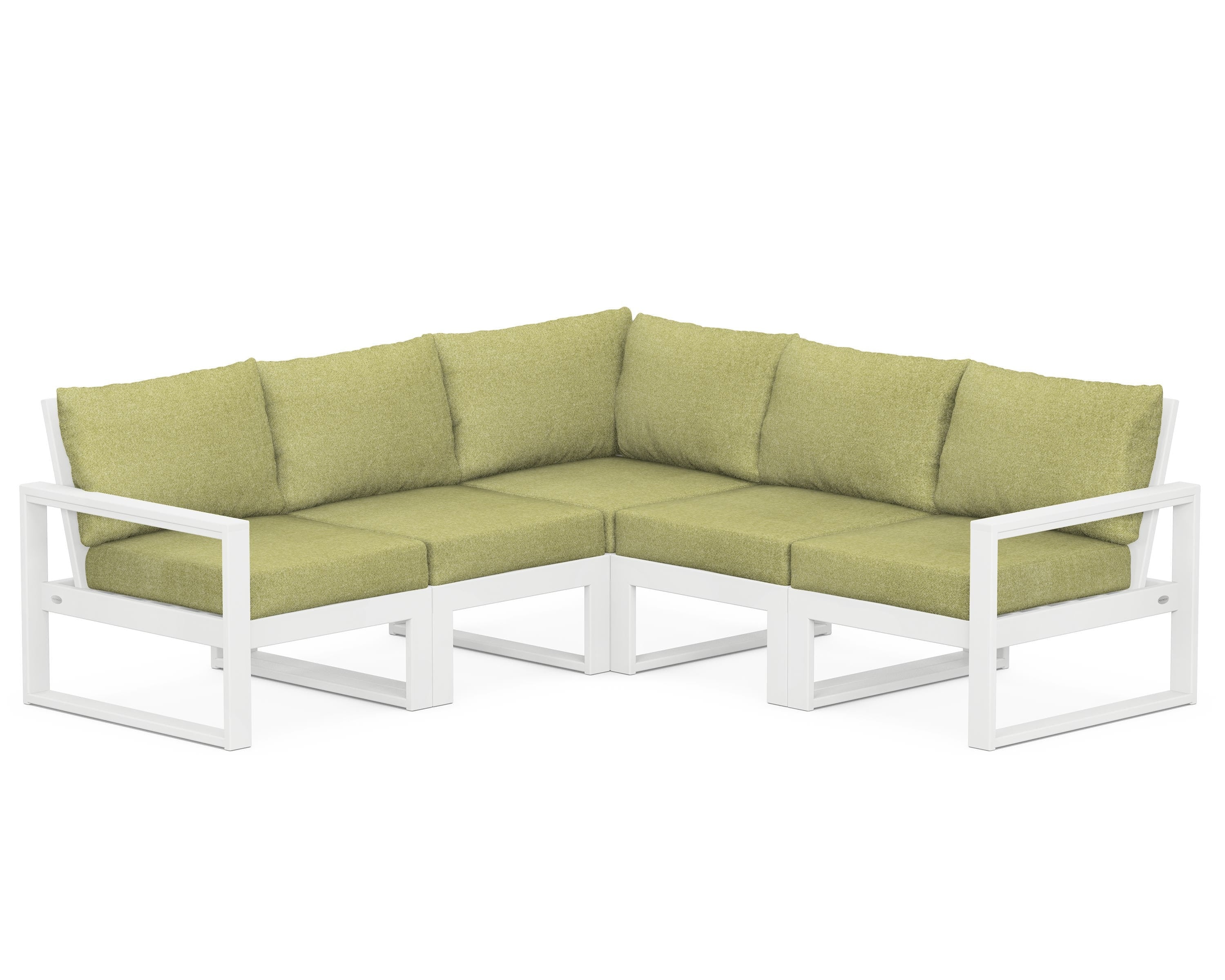 POLYWOOD® EDGE 5-Piece Modular Deep Seating Set in White / Chartreuse Boucle