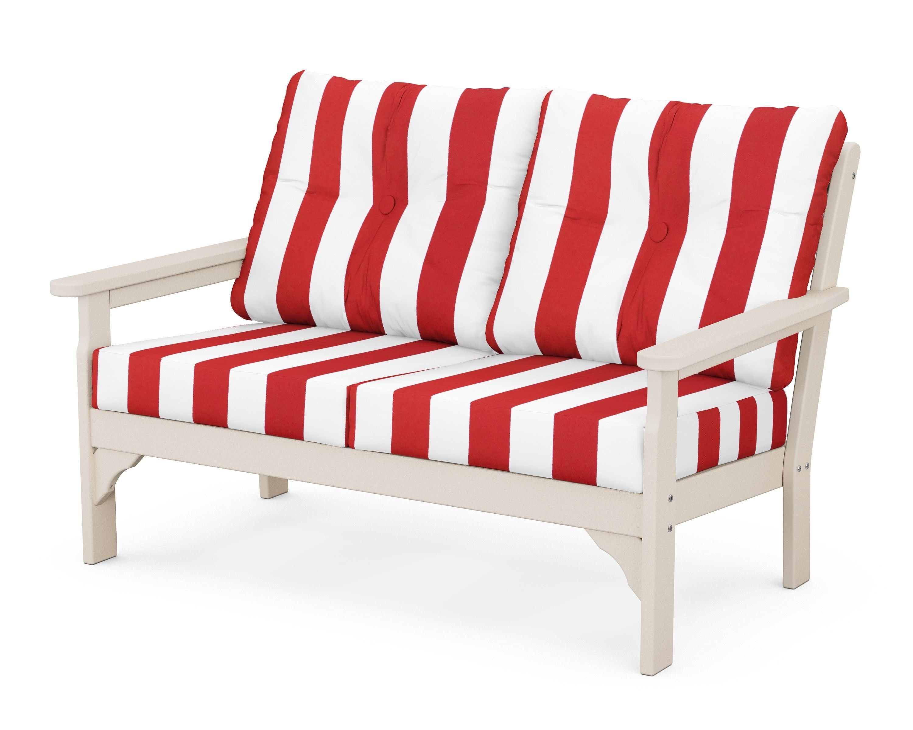 POLYWOOD® Vineyard Deep Seating Loveseat in Sand / Cabana Stripe Crimson