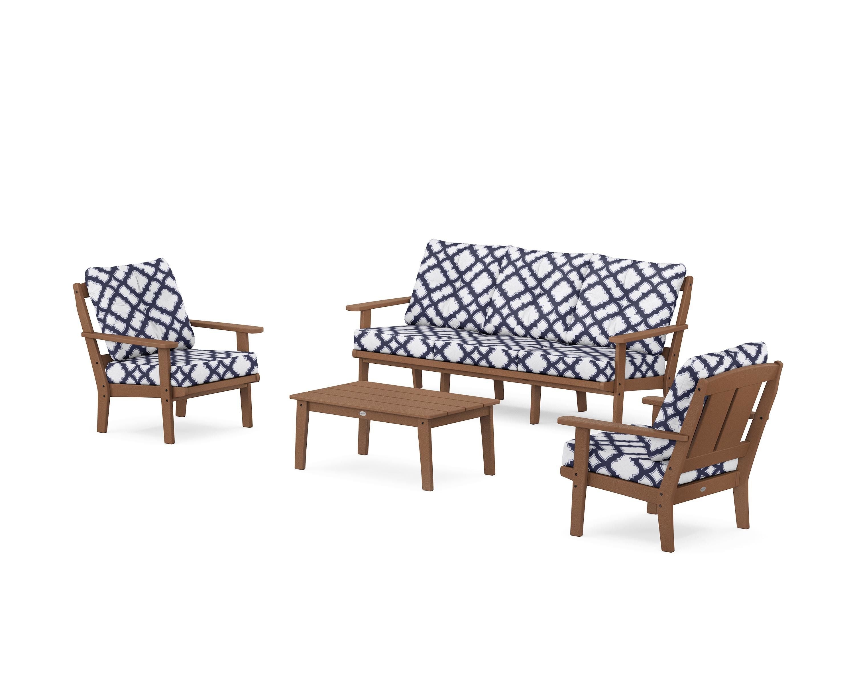POLYWOOD® Mission 4-Piece Deep Seating Set with Sofa in Teak / Trellis Navy