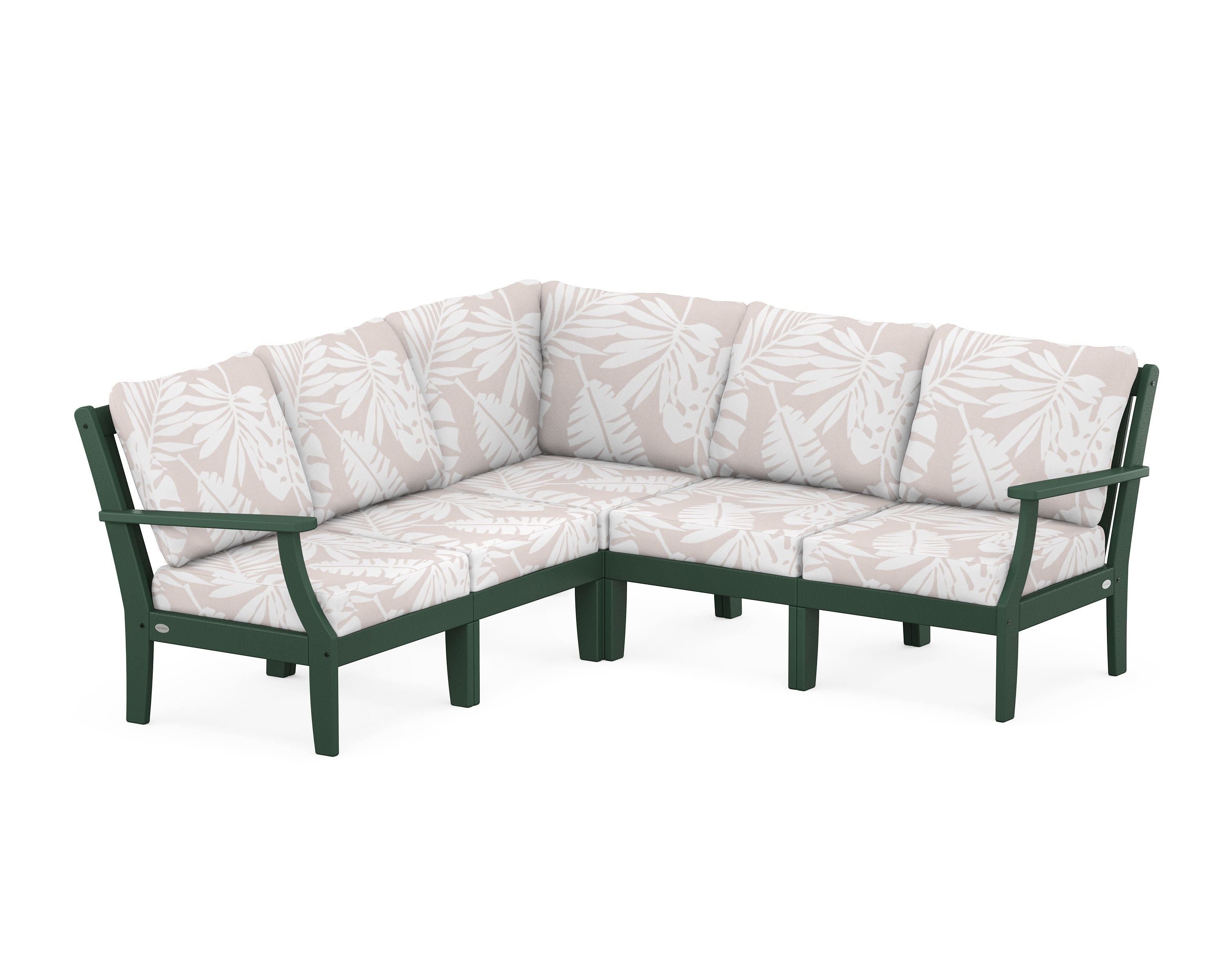 POLYWOOD® Braxton Modular 5-Piece Deep Seating Set in Green / Leaf Dune Burlap