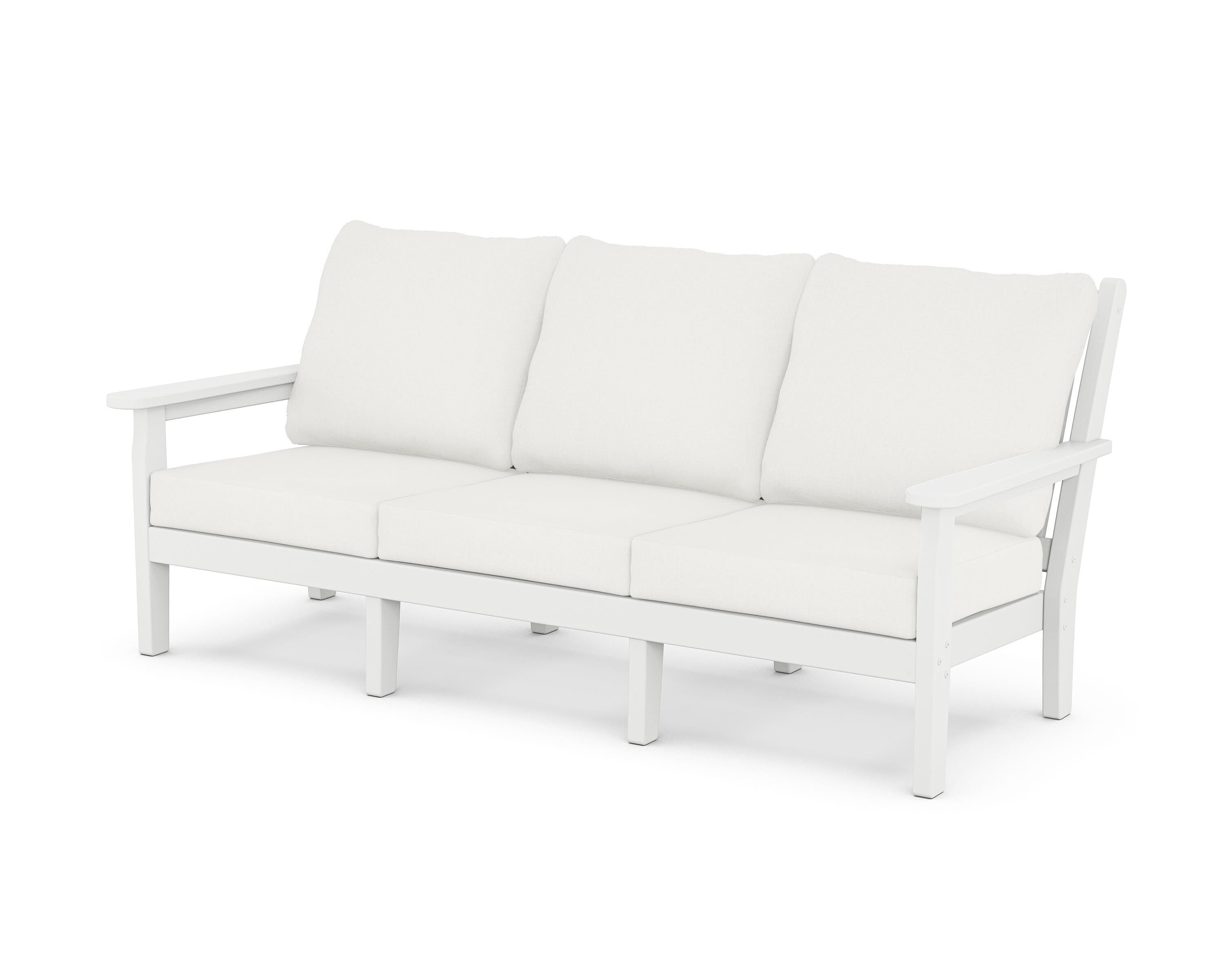 POLYWOOD® Chippendale Deep Seating Sofa in White / Natural Linen