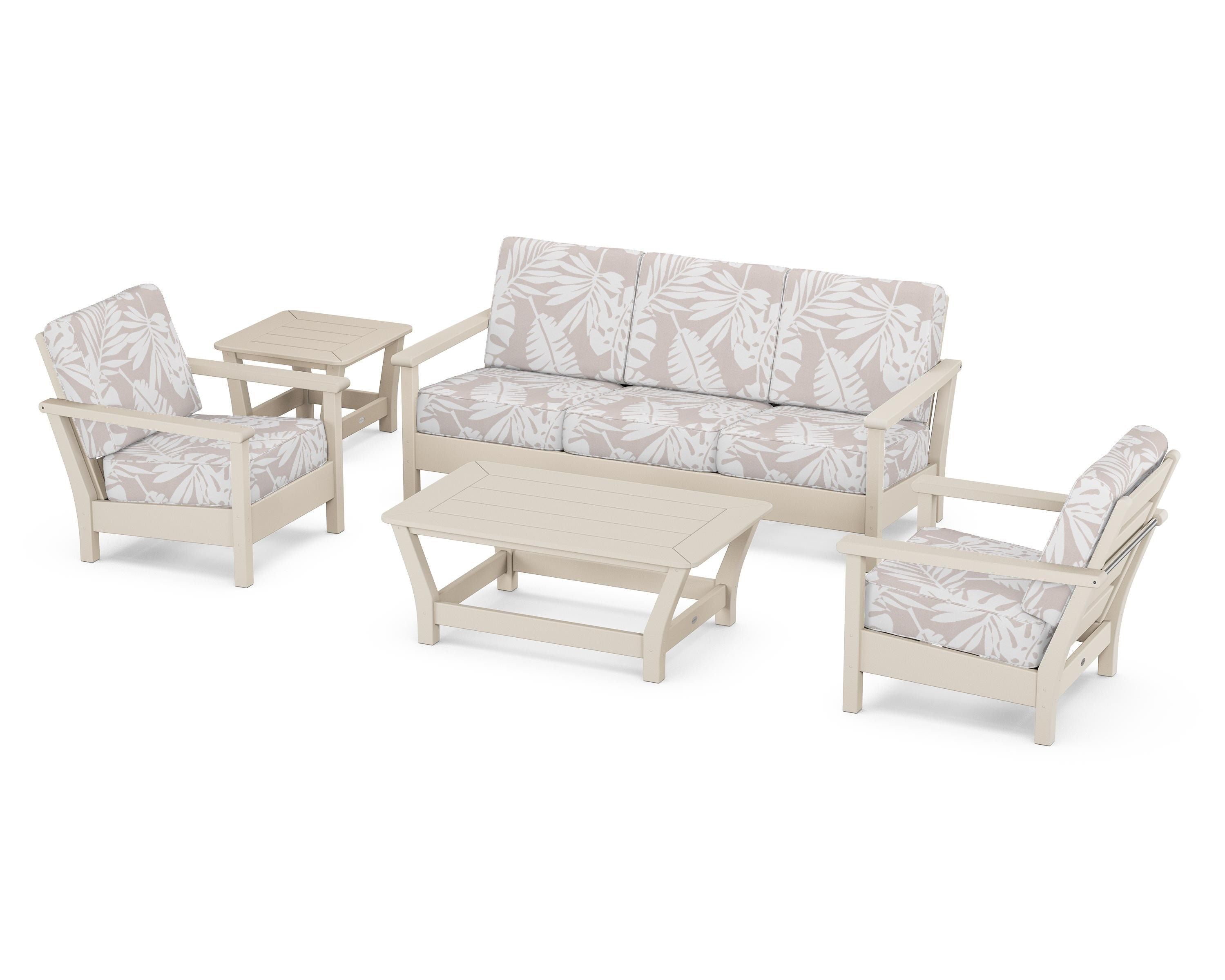 POLYWOOD® Harbour 5-Piece Deep Seating Set in Sand / Leaf Dune Burlap