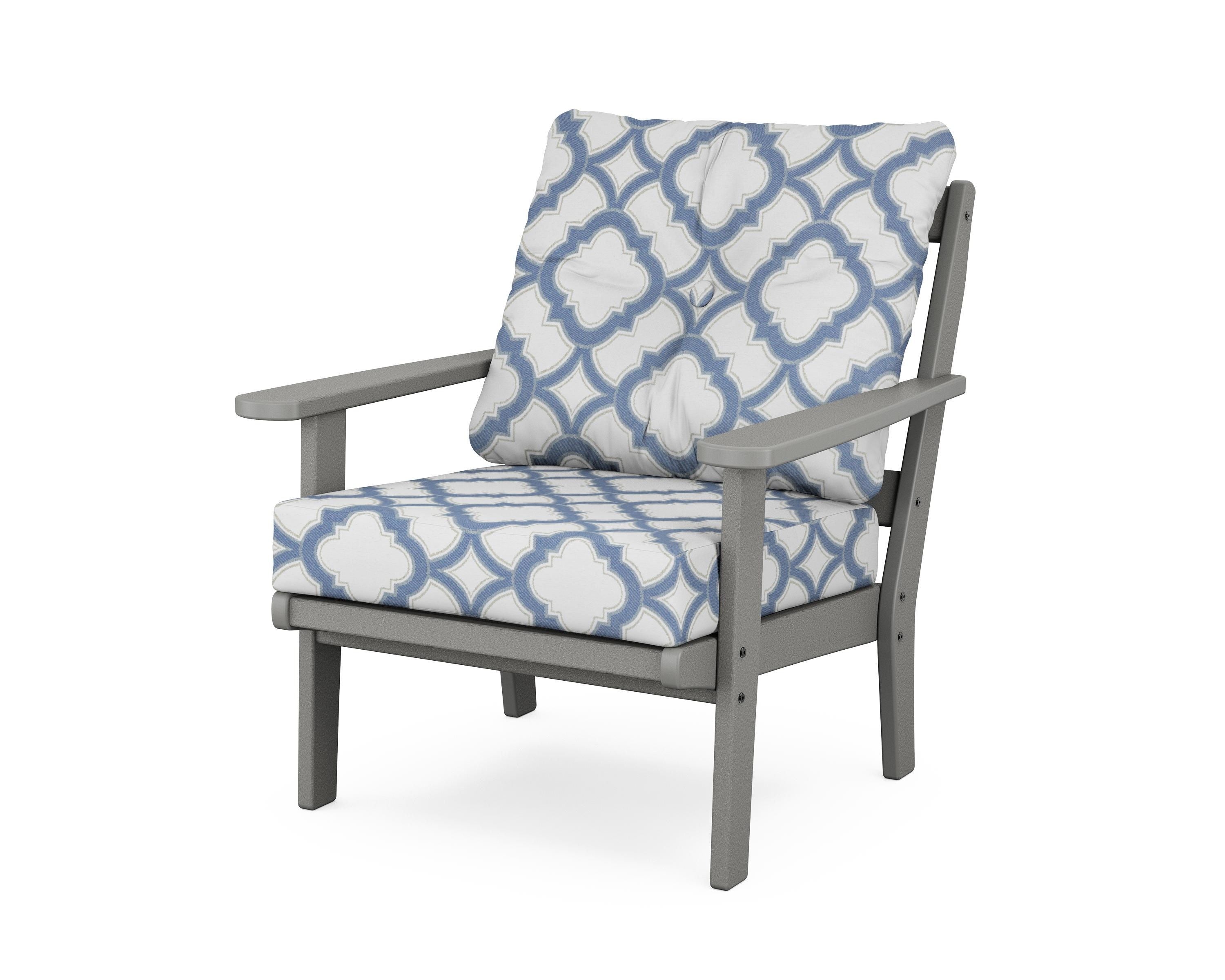 POLYWOOD® Mission Deep Seating Chair in Slate Grey / Trellis Sky Blue